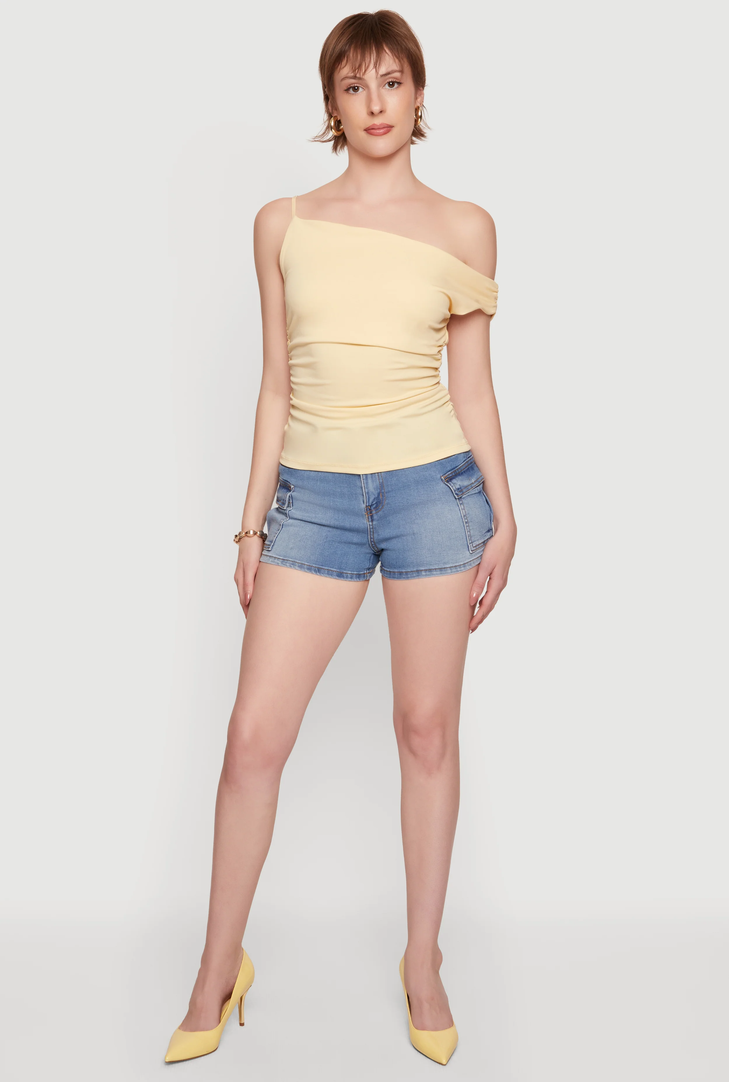 Asymmetrical One Shoulder Side Ruched Blouse