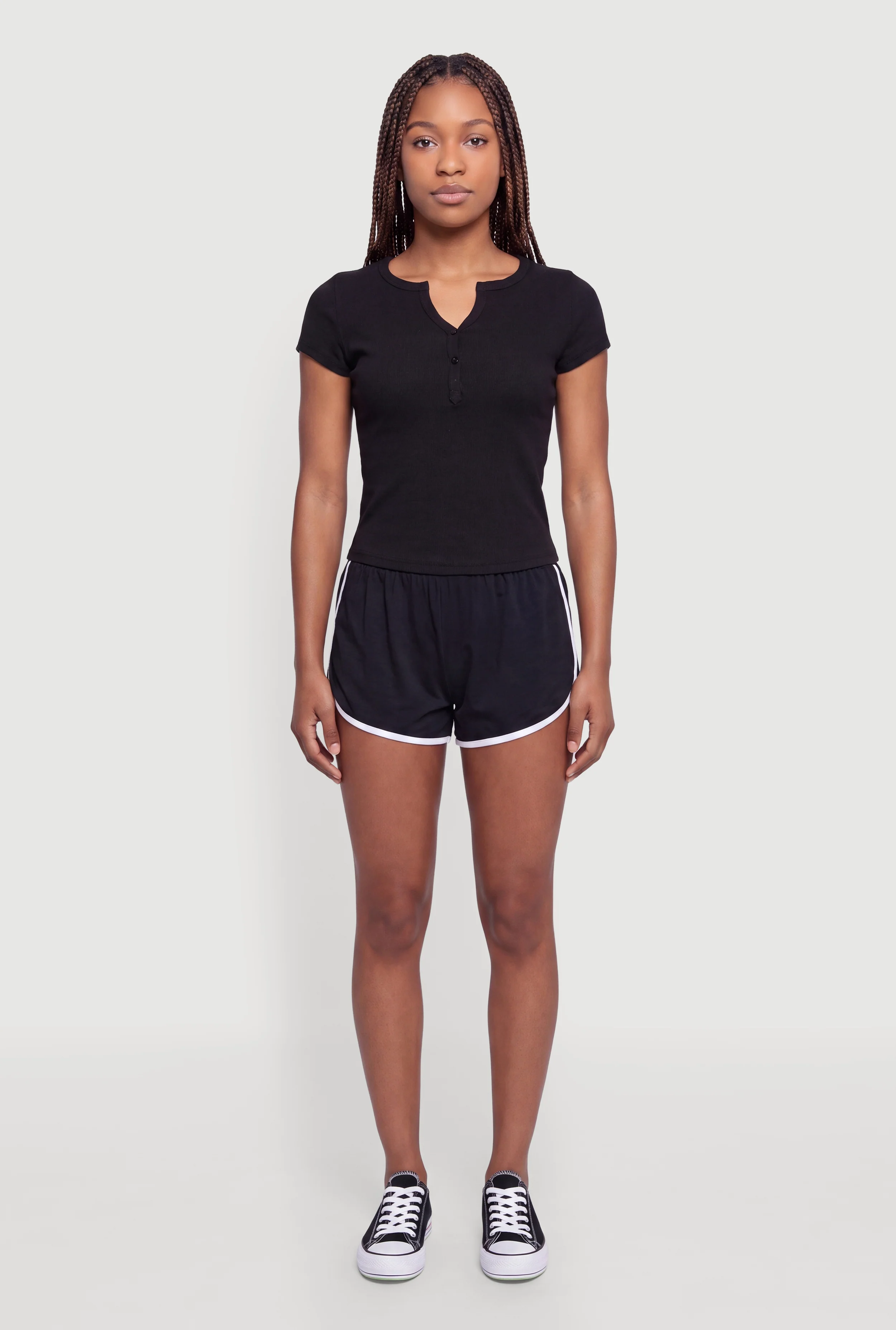 Ribbed Knit Notch Neck Henley Top