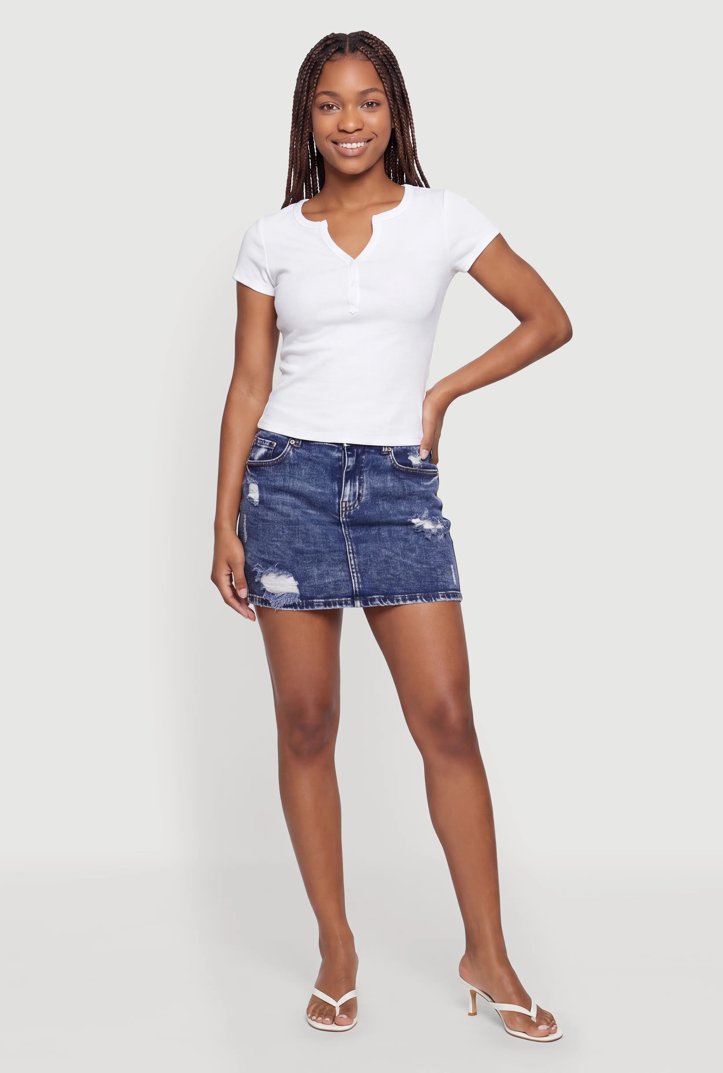 Ribbed Knit Notch Neck Henley Top