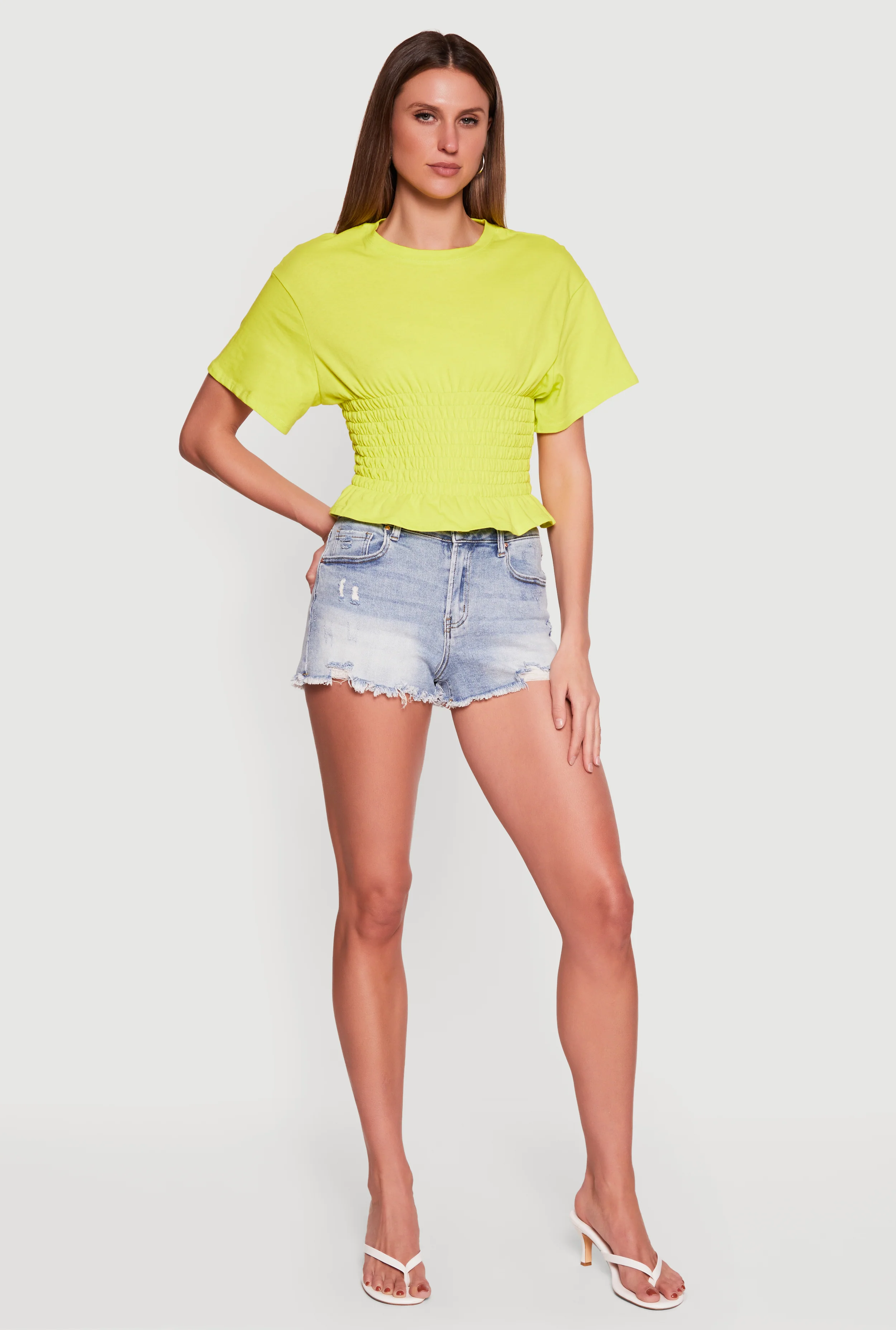 Smocked Waist Dolman Sleeve Top