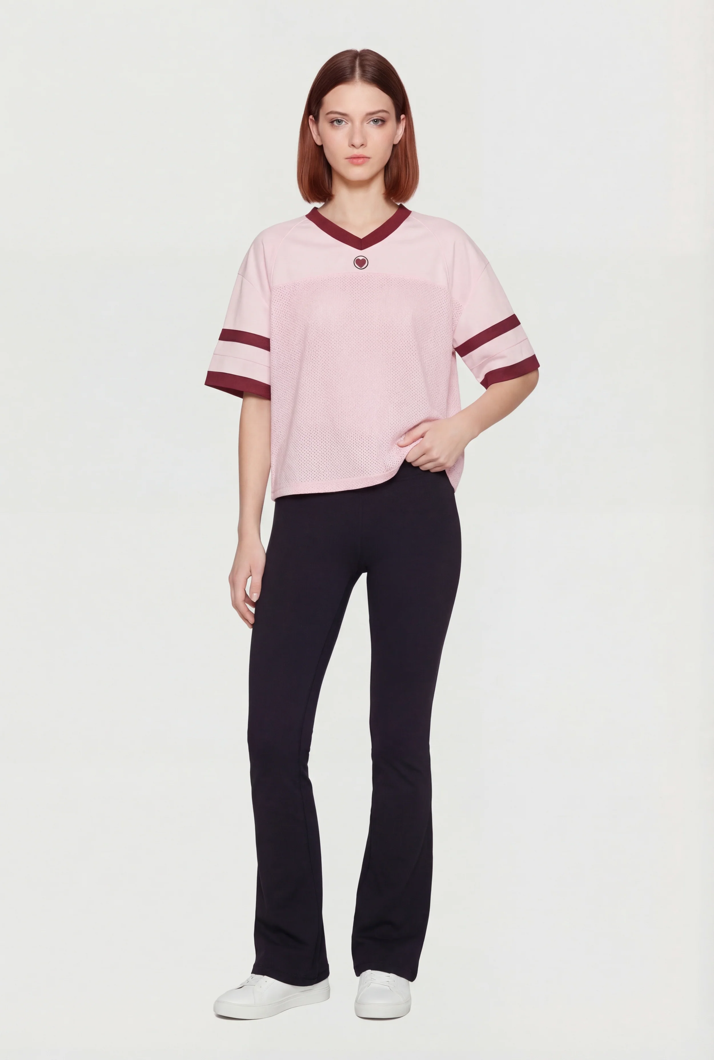 Varsity Stripe Detail Short Sleeve Jersey Top