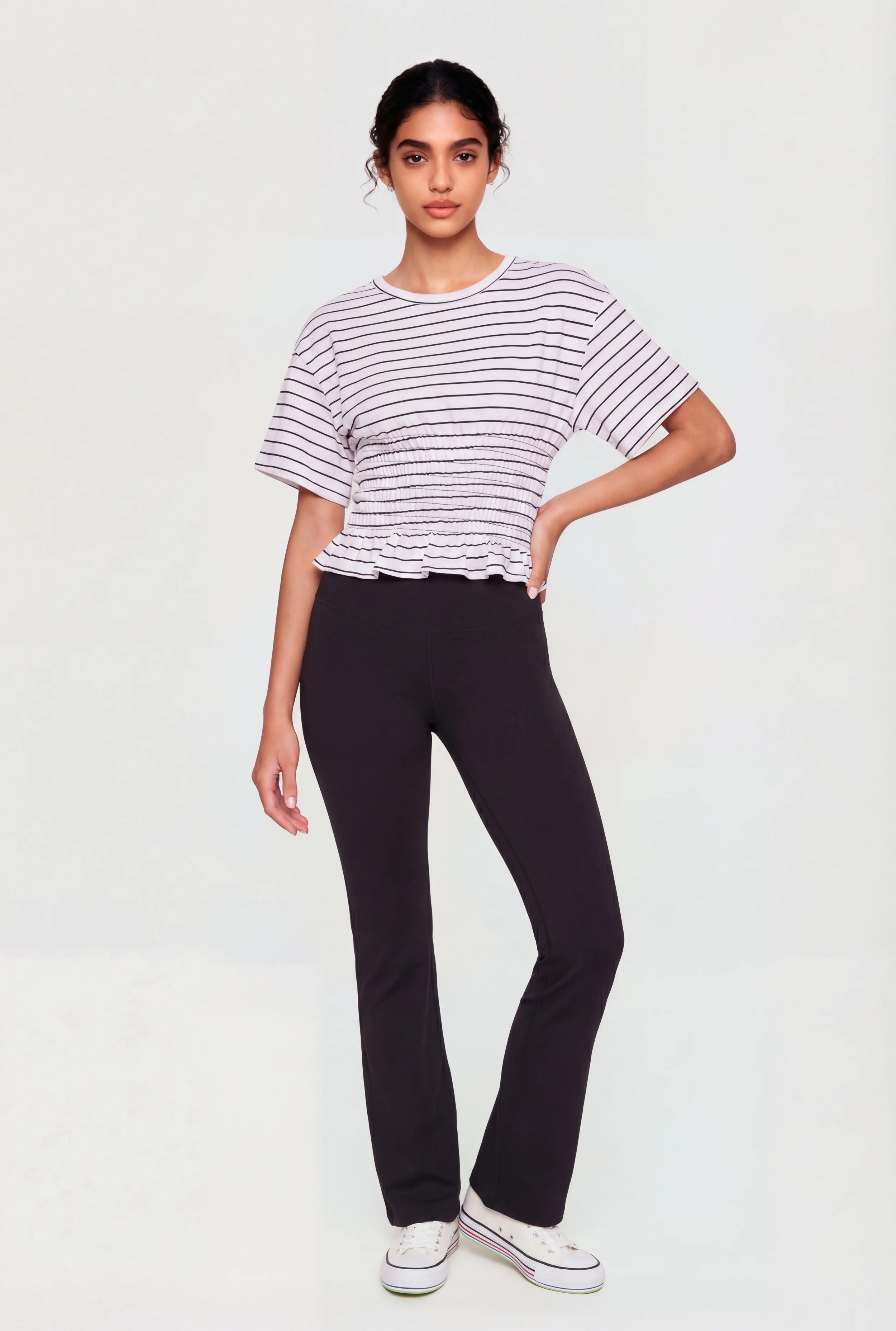 Striped Smocked Waist Peplum Top