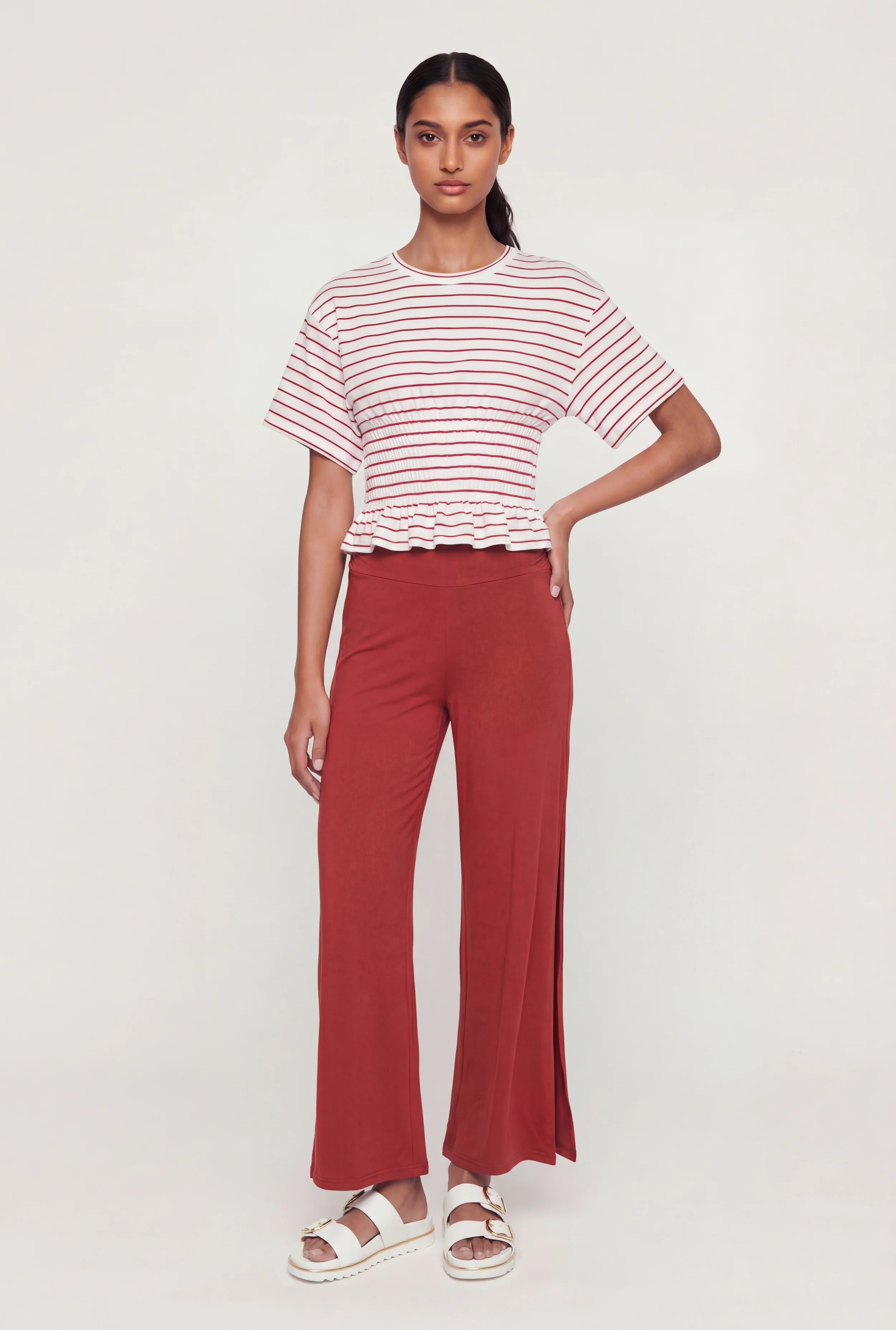 Striped Smocked Waist Peplum Top