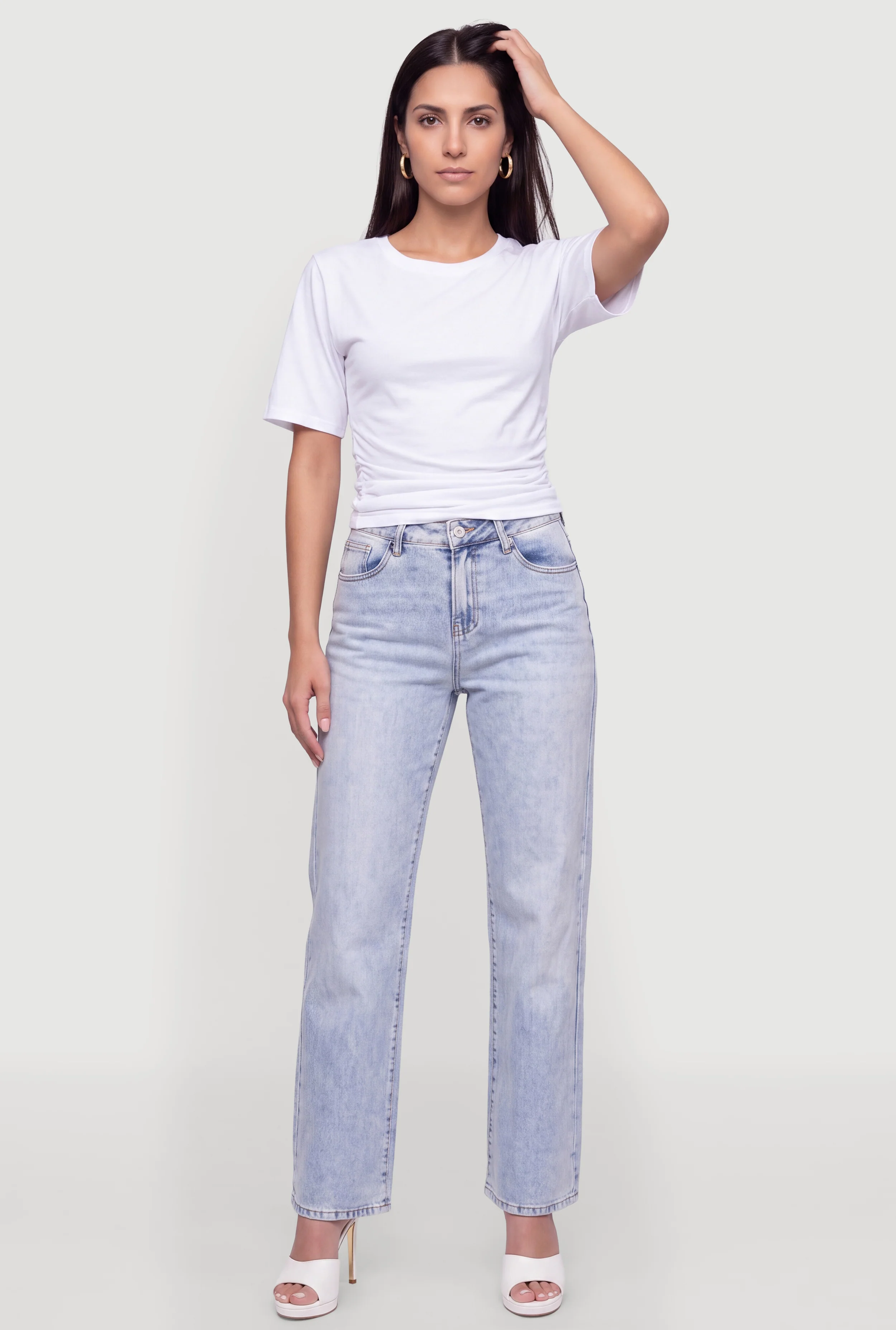 Side Ruched Crew Neck Short Sleeve T-Shirt