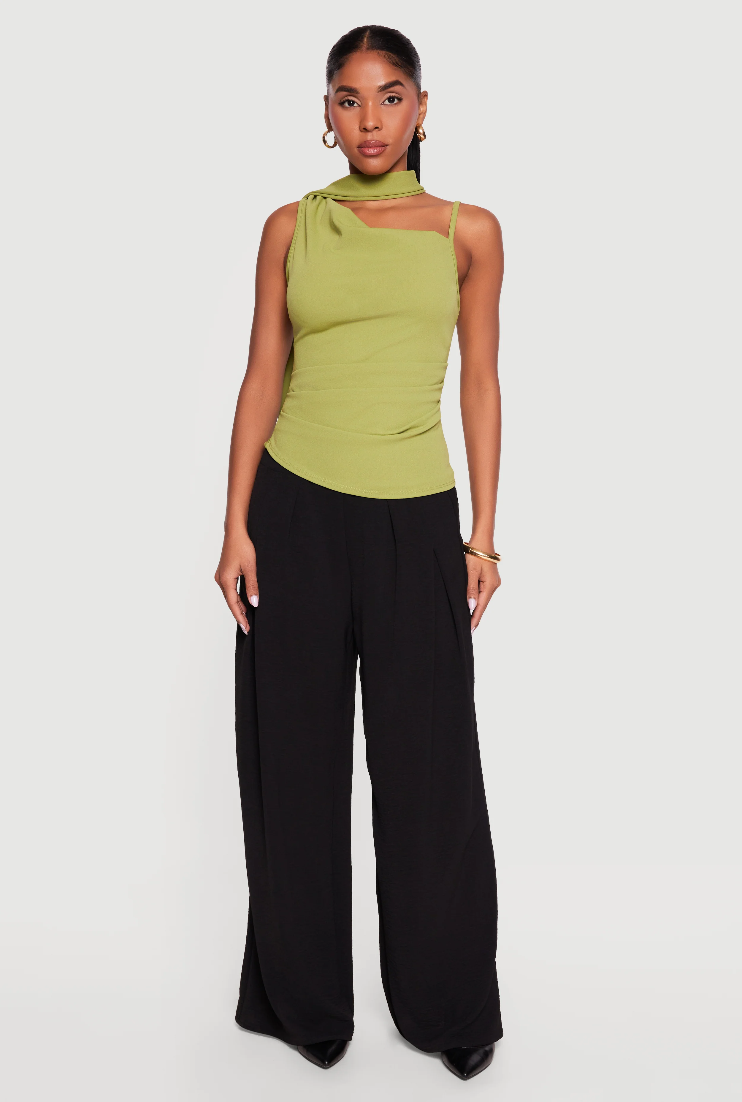 Scarf Ruched Asymmetrical Top