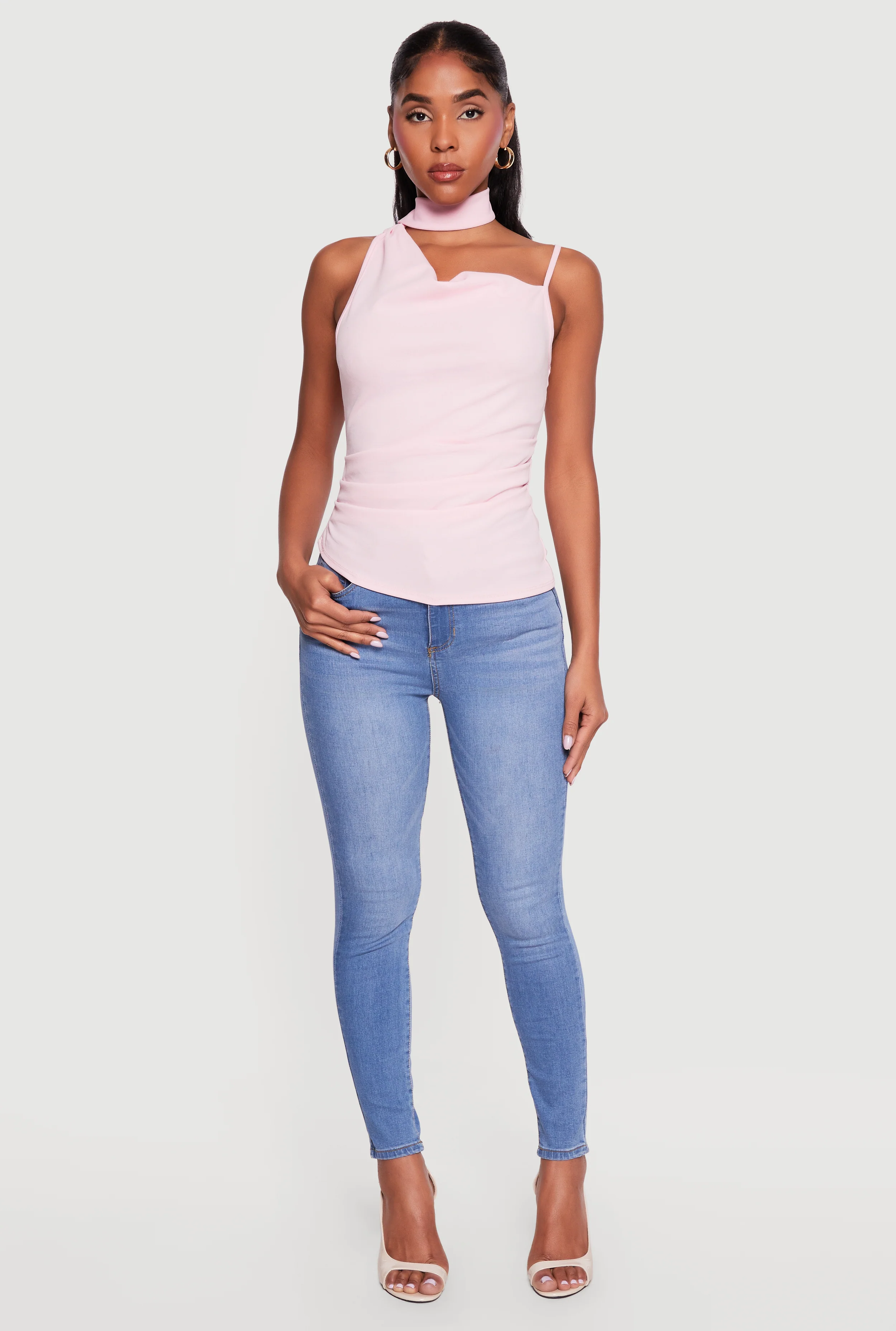 Scarf Ruched Asymmetrical Top