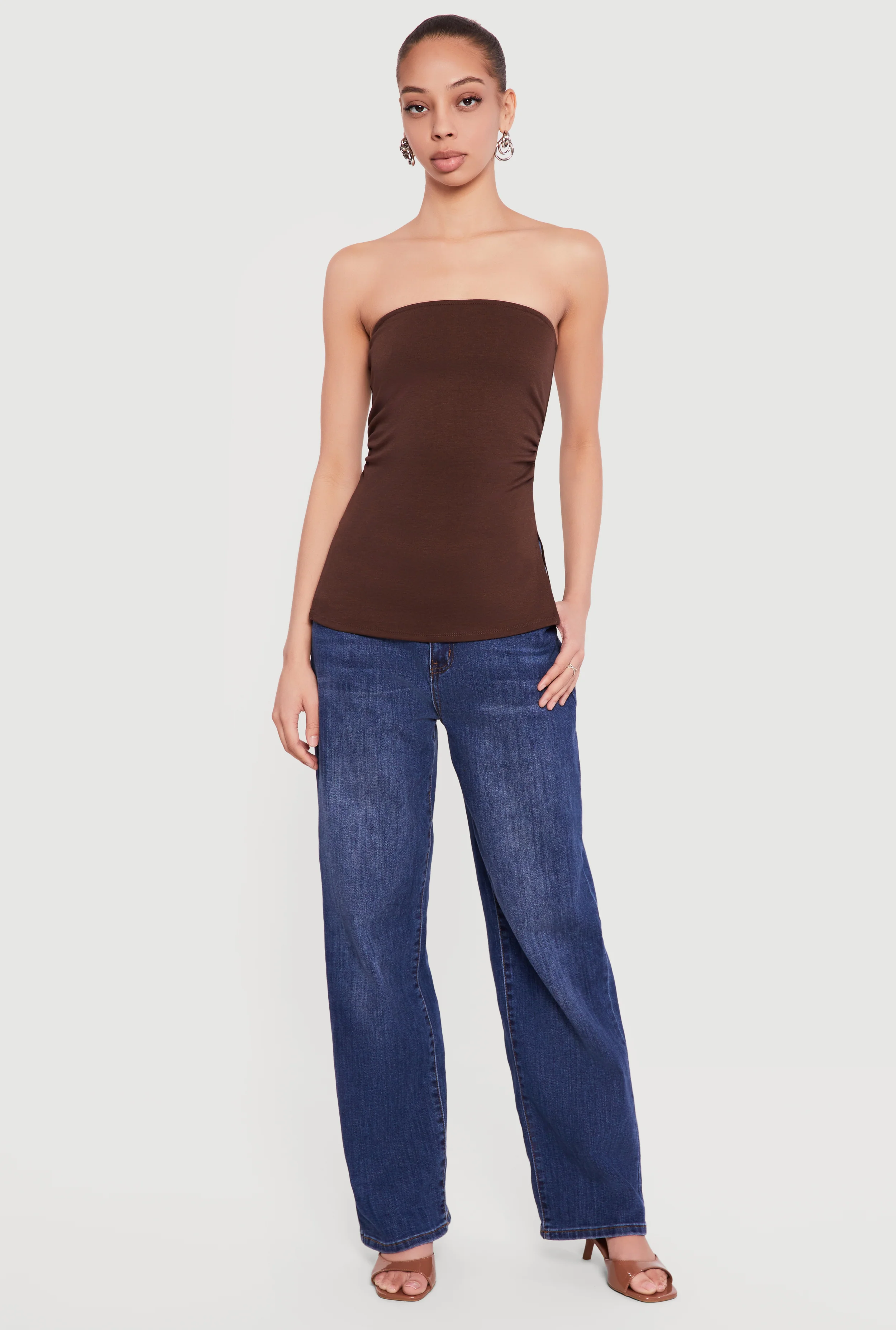 Side Ruched Split Hem Tube Top