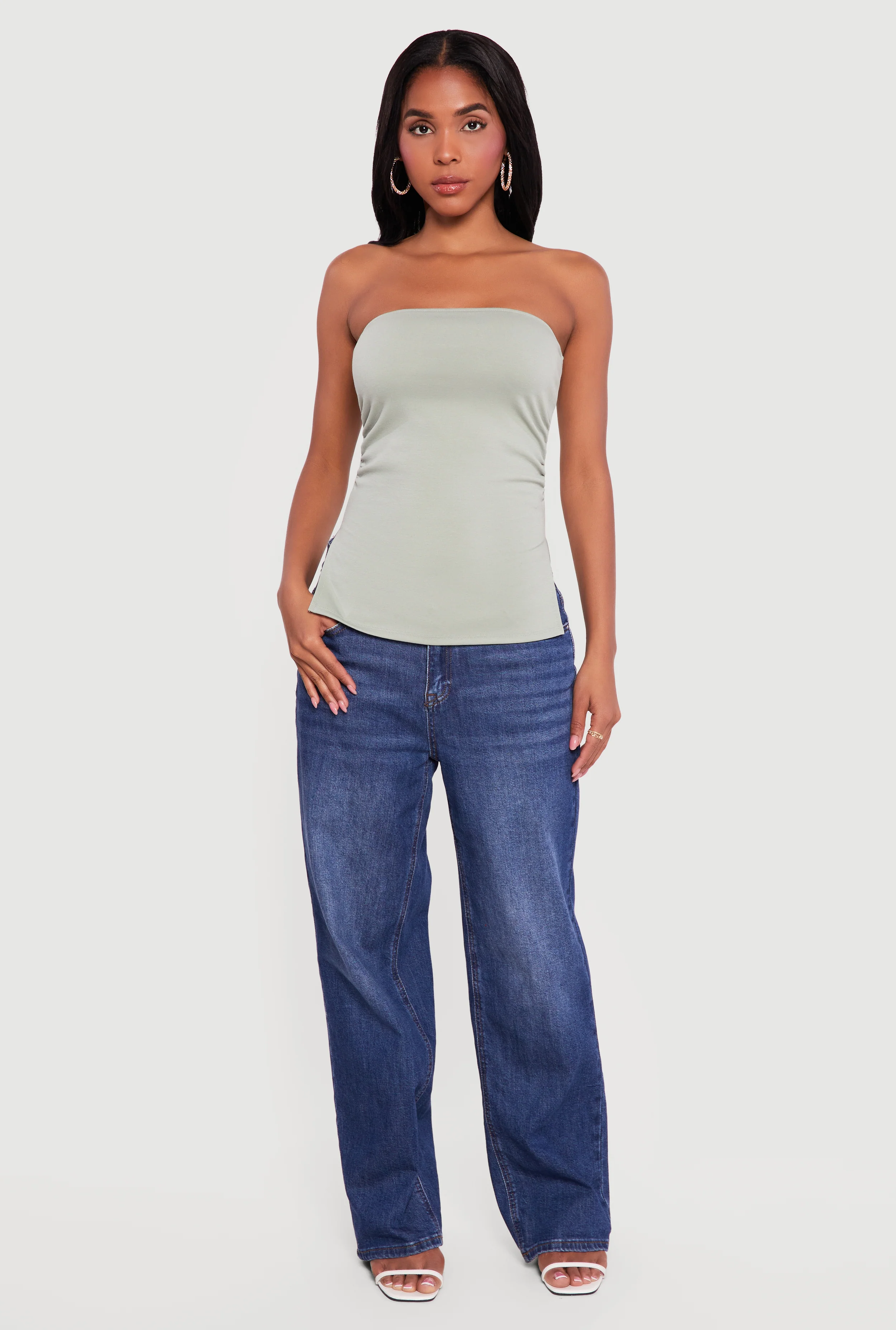 Side Ruched Split Hem Tube Top