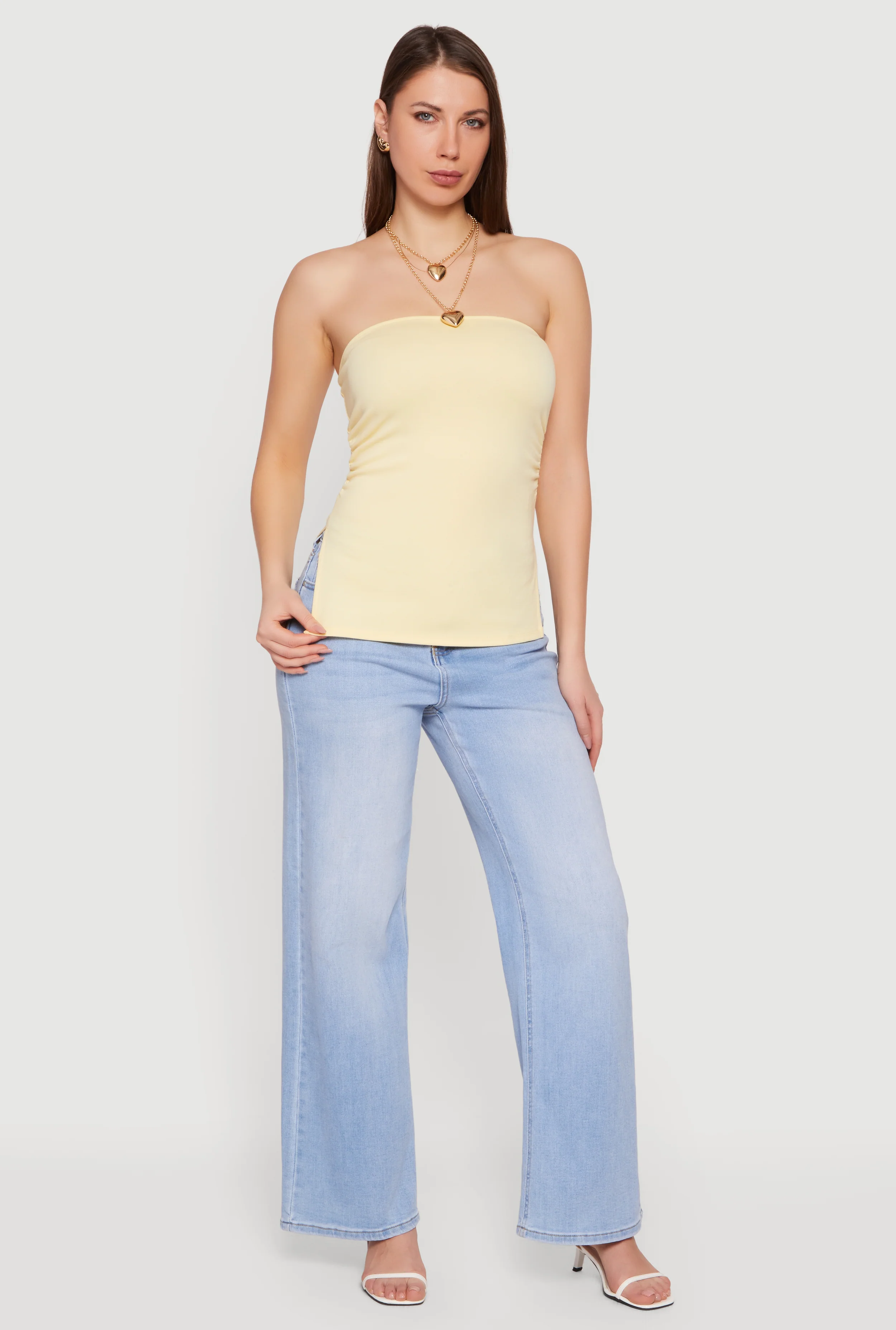 Side Ruched Split Hem Tube Top