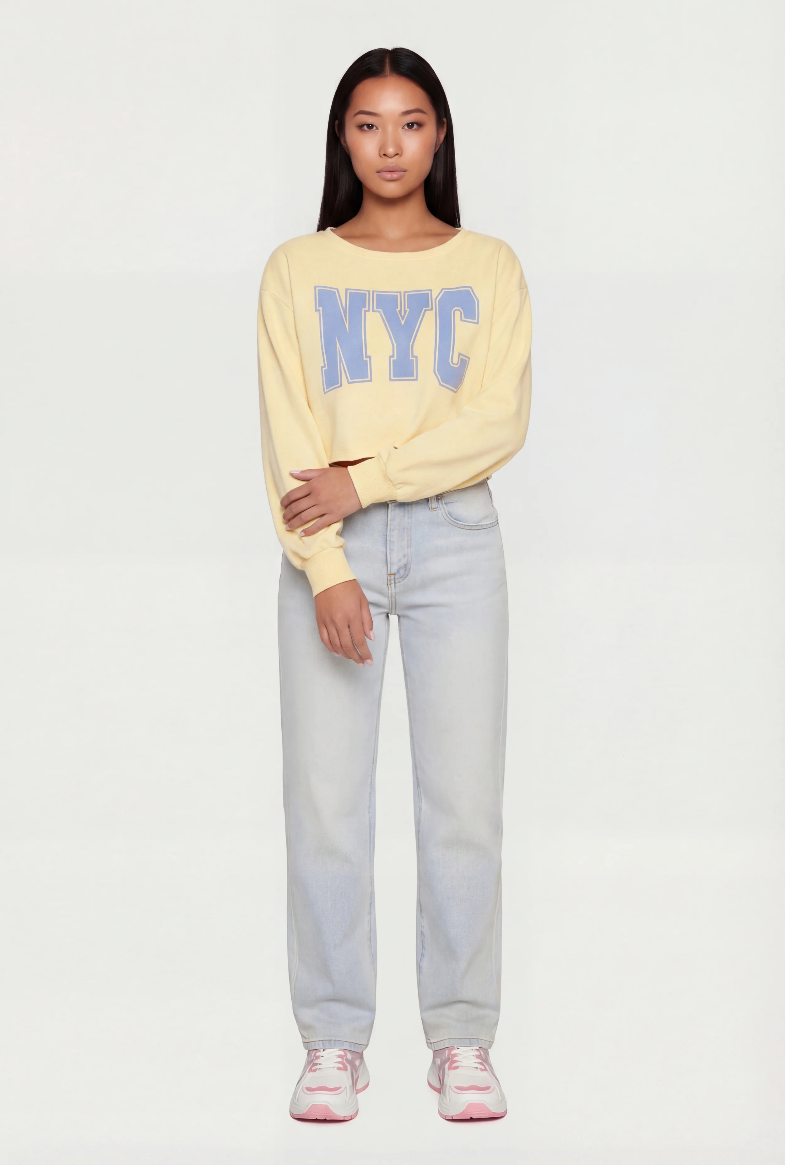 Cropped Long Sleeve Graphic Sweatshirt