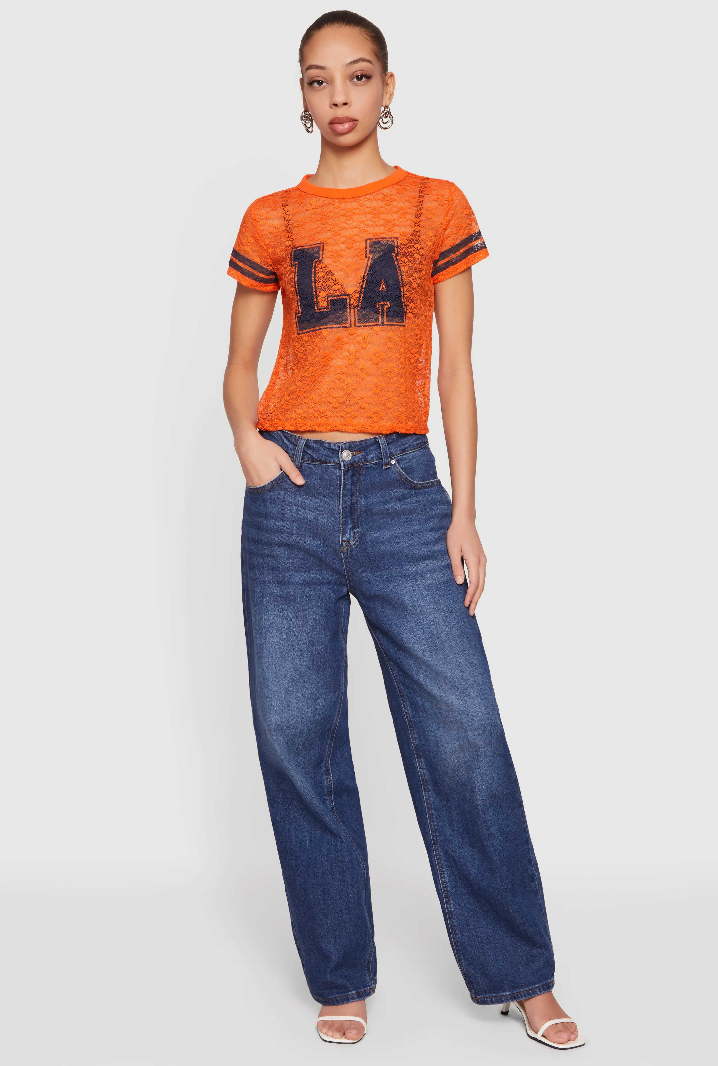 Varsity Stripe Graphic Print Lace Top