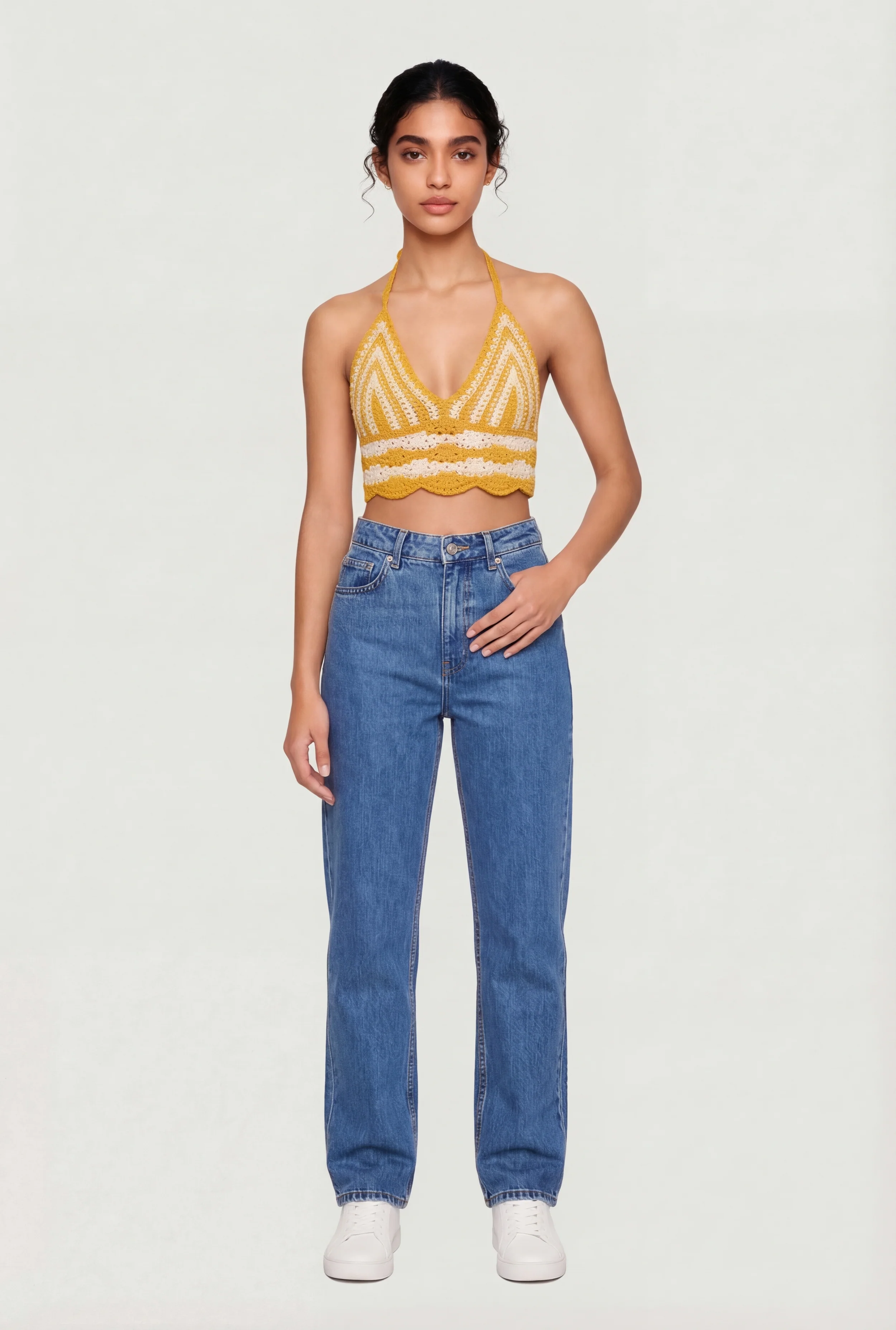 Crochet Scalloped Hem Halter Crop Top