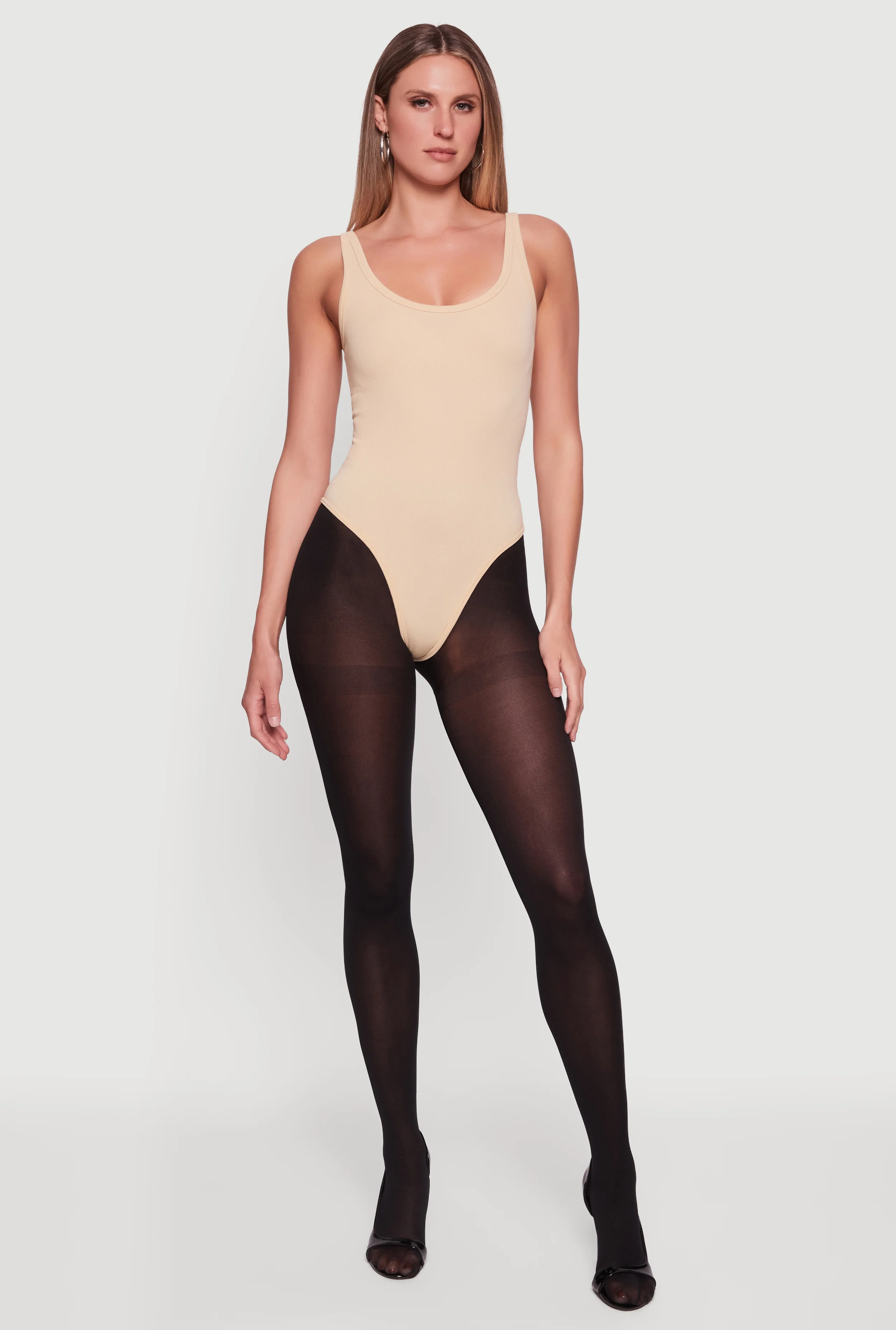 Ribbed Knit Scoop Neck Tank Bodysuit