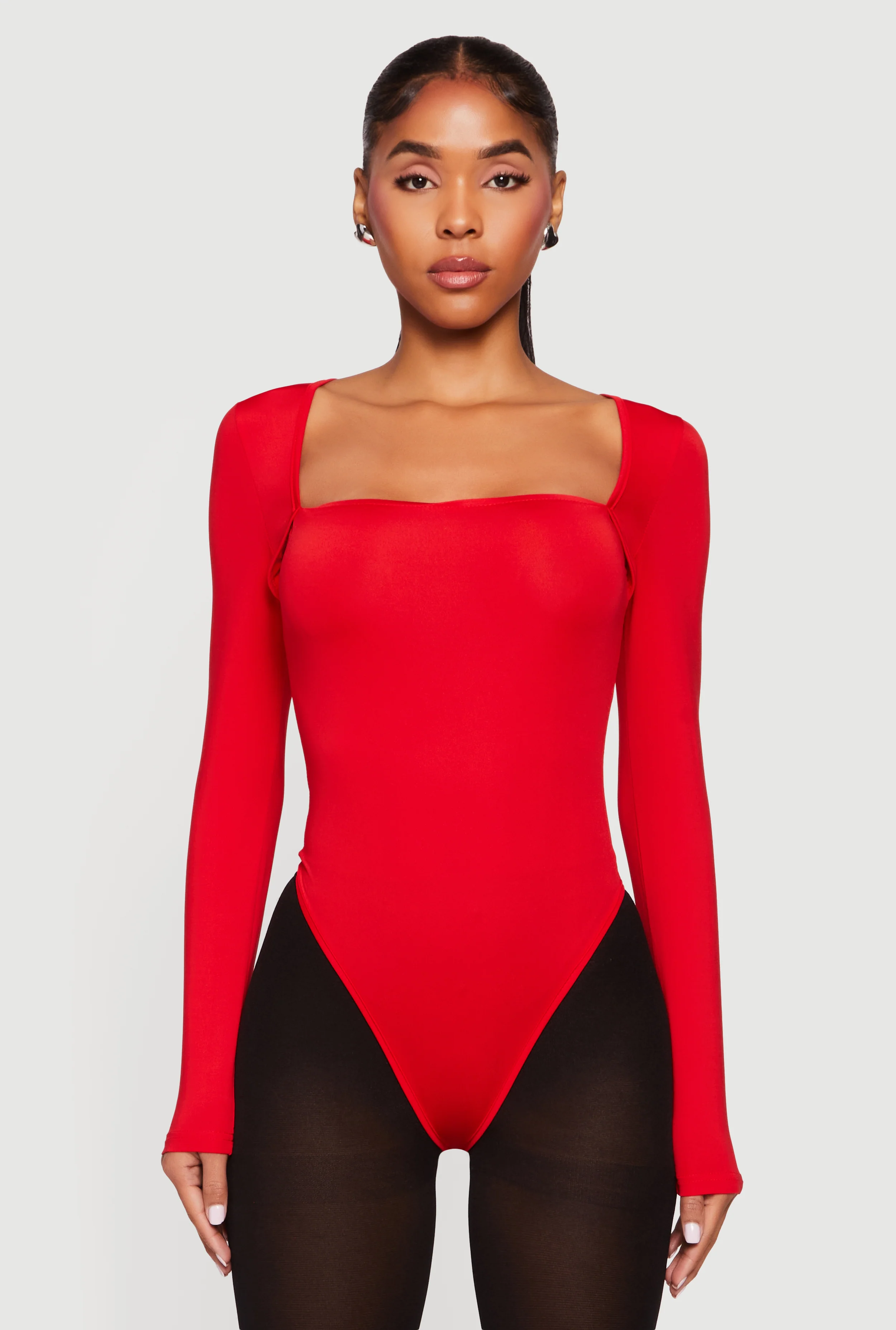 Solid Long Sleeve Square Neck Bodysuit