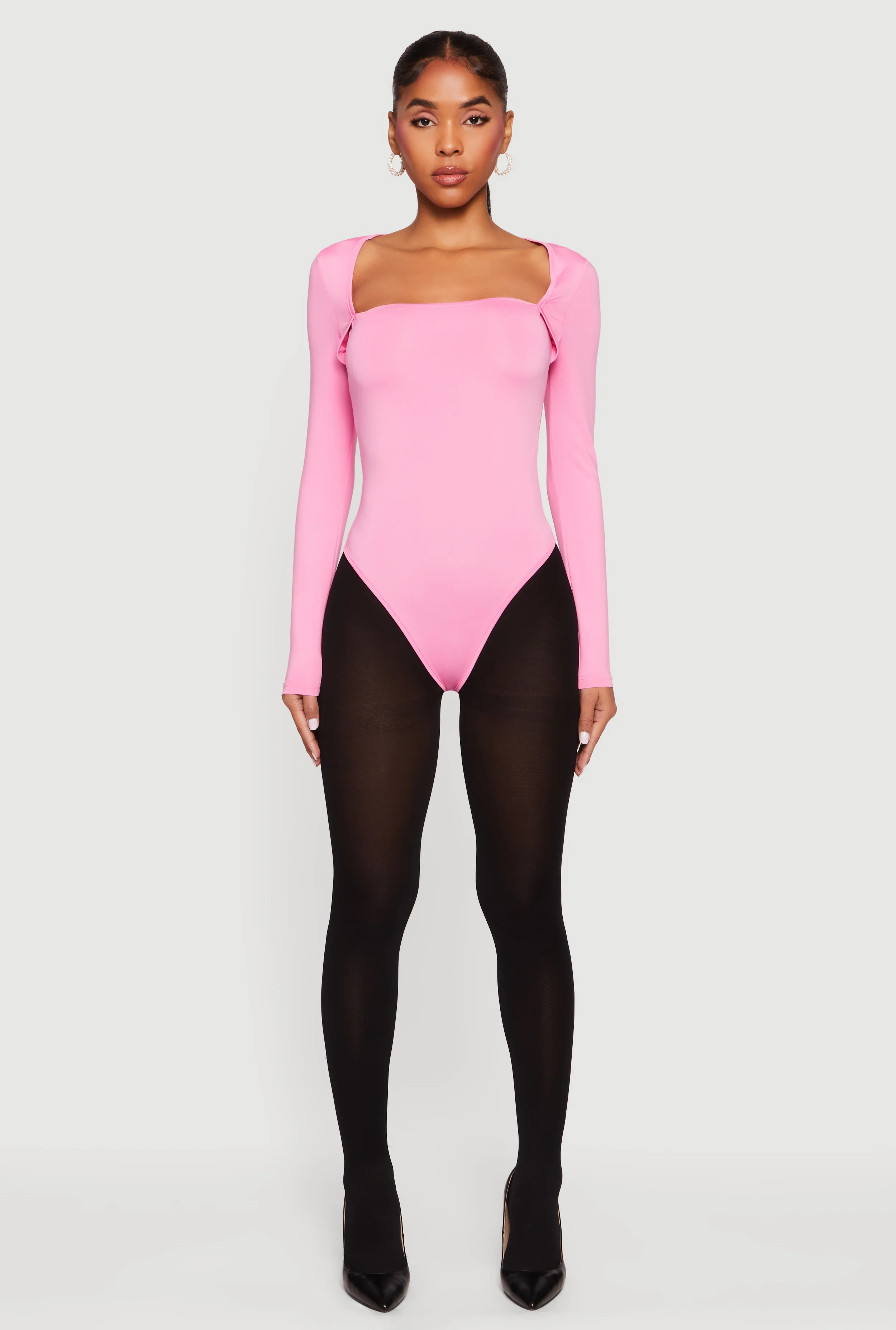 Solid Long Sleeve Square Neck Bodysuit
