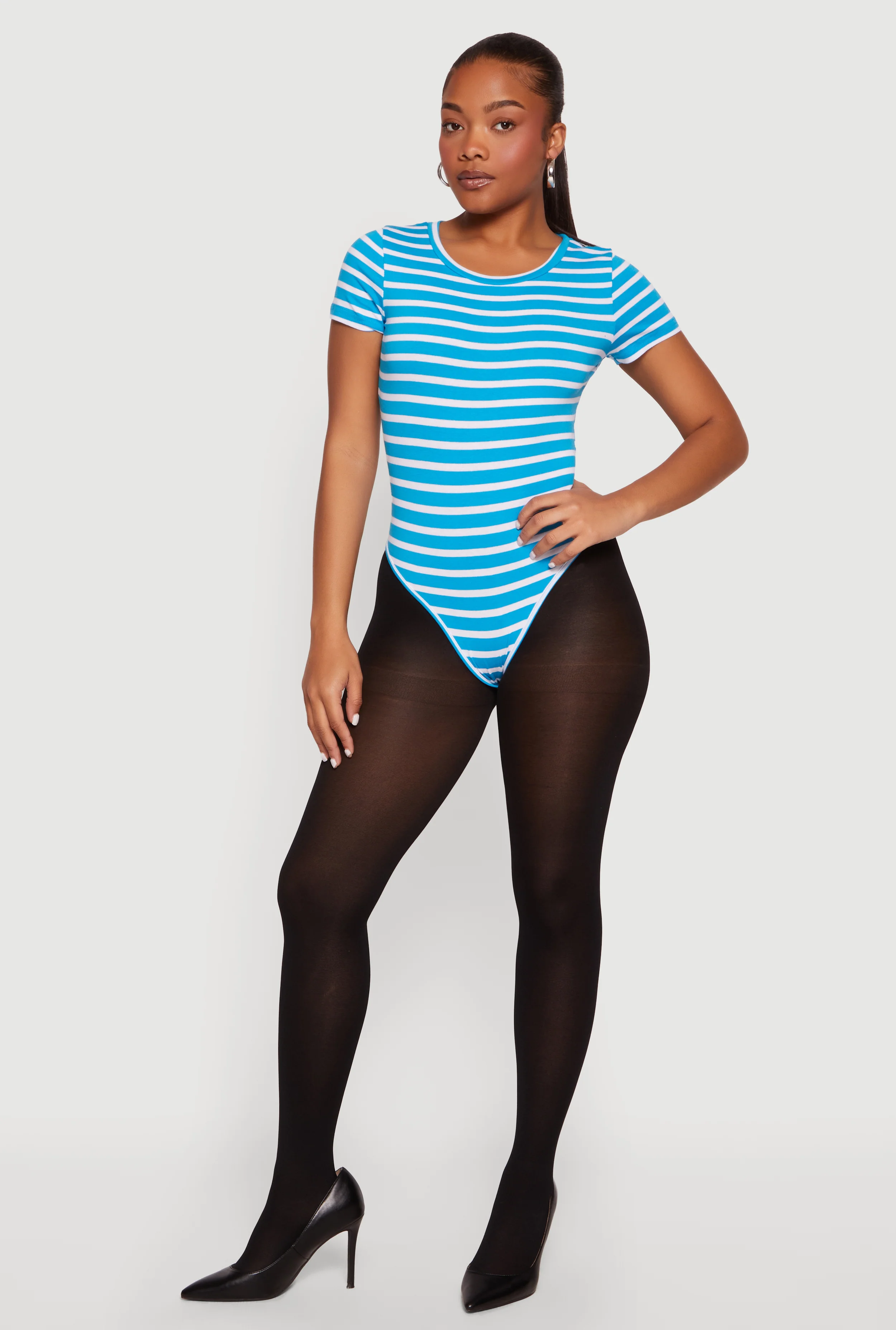 Striped Short Sleeve Crew Neck Bodysuit