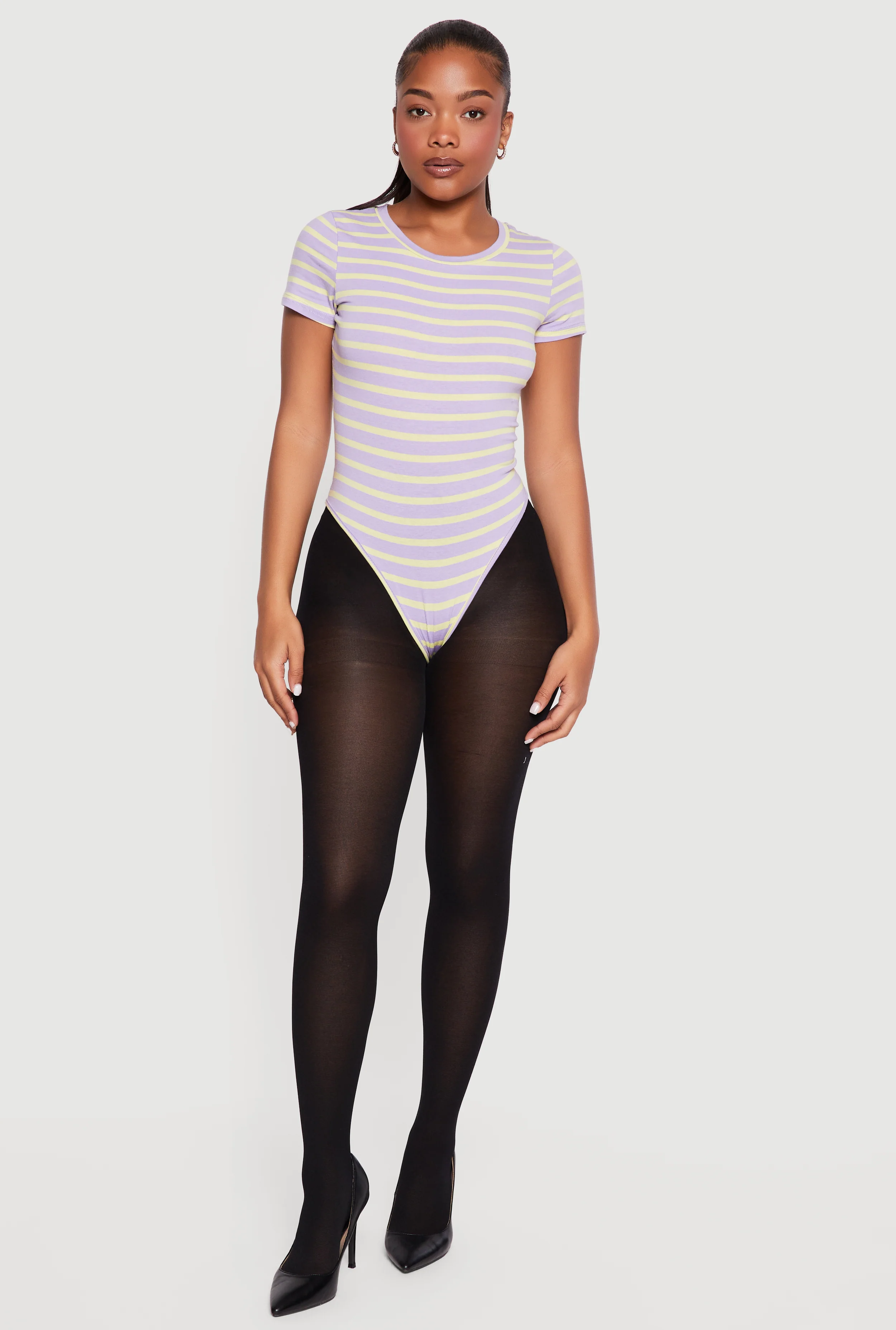 Striped Short Sleeve Crew Neck Bodysuit