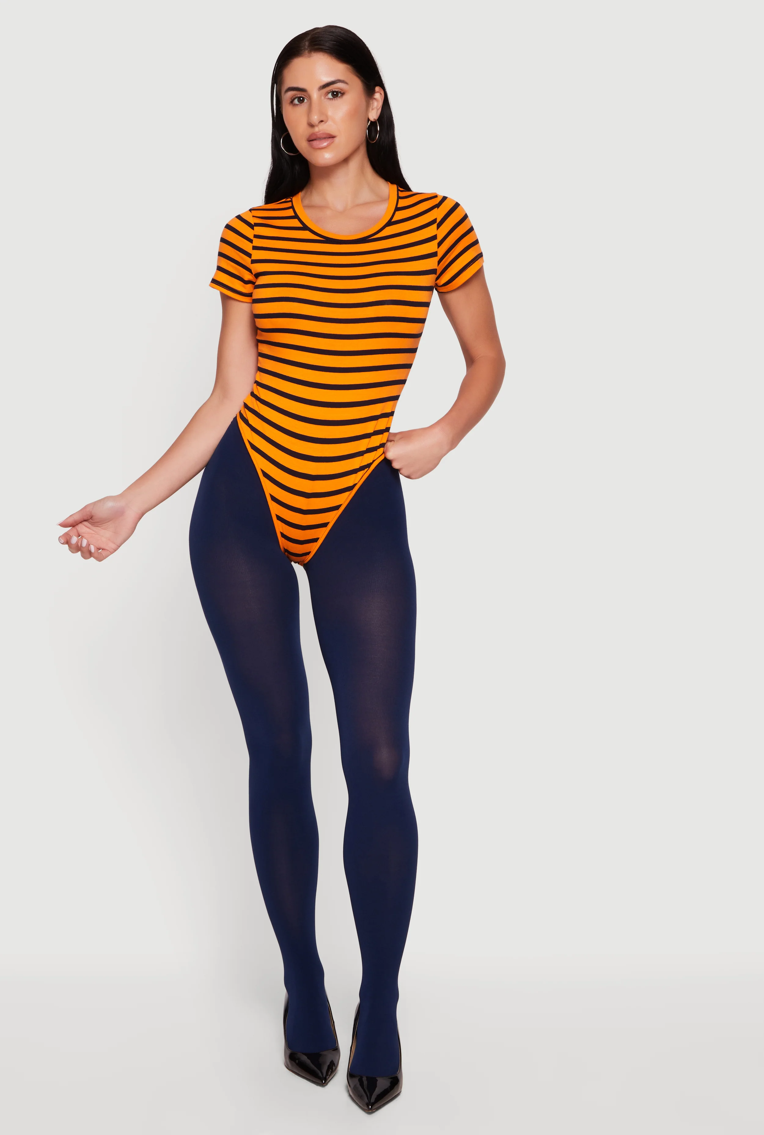 Striped Short Sleeve Crew Neck Bodysuit
