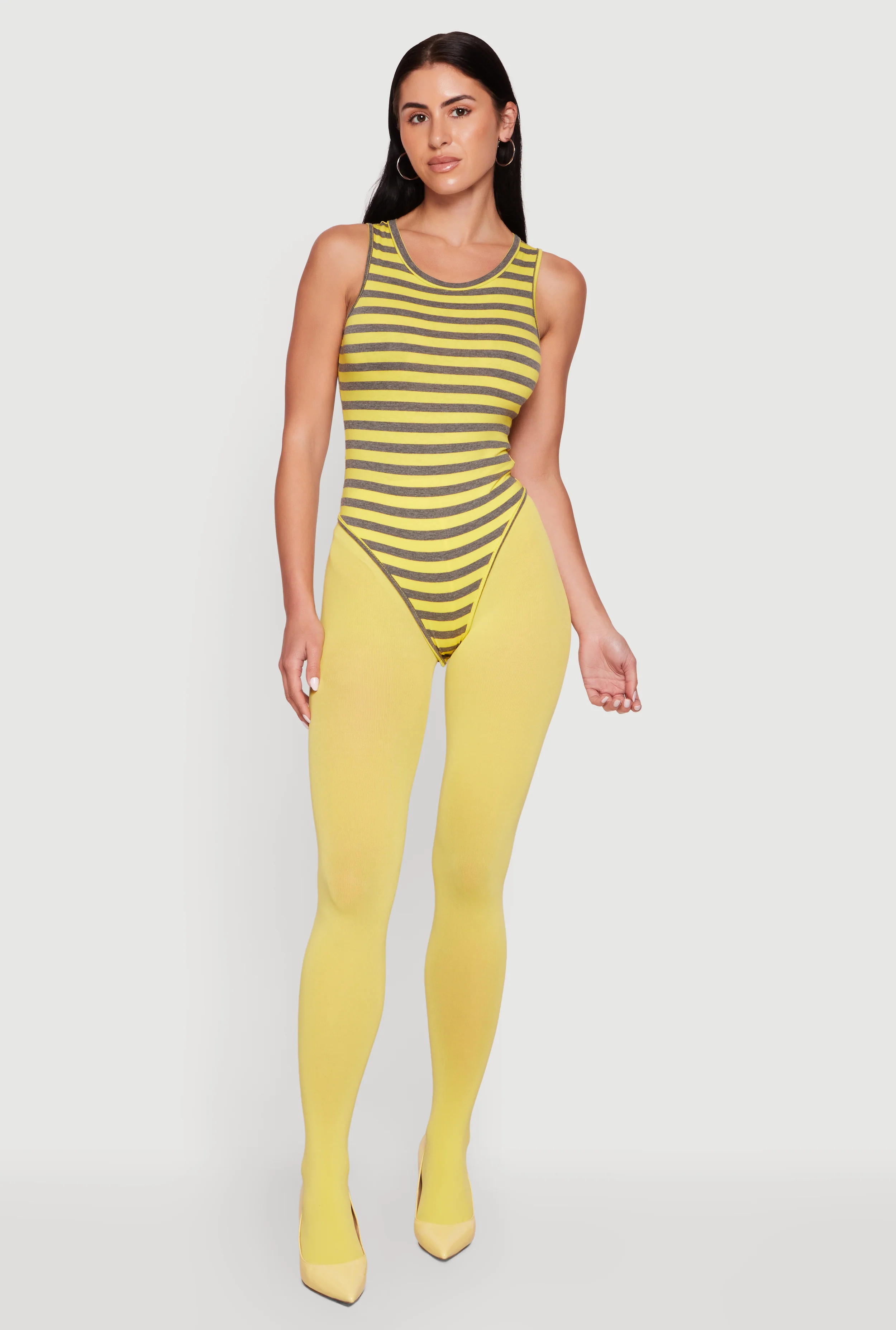Striped Sleeveless Thong Bodysuit