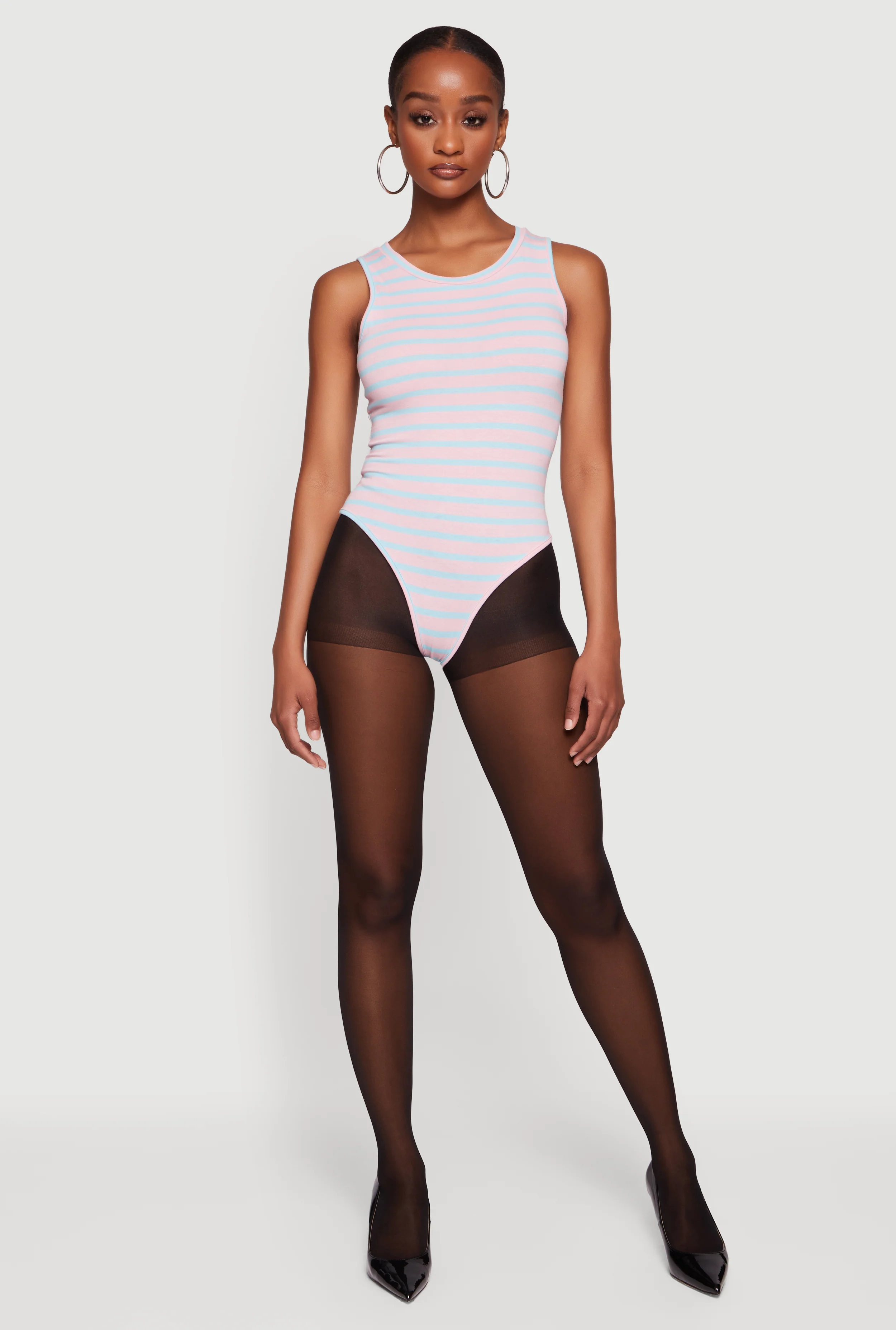 Striped Sleeveless Thong Bodysuit