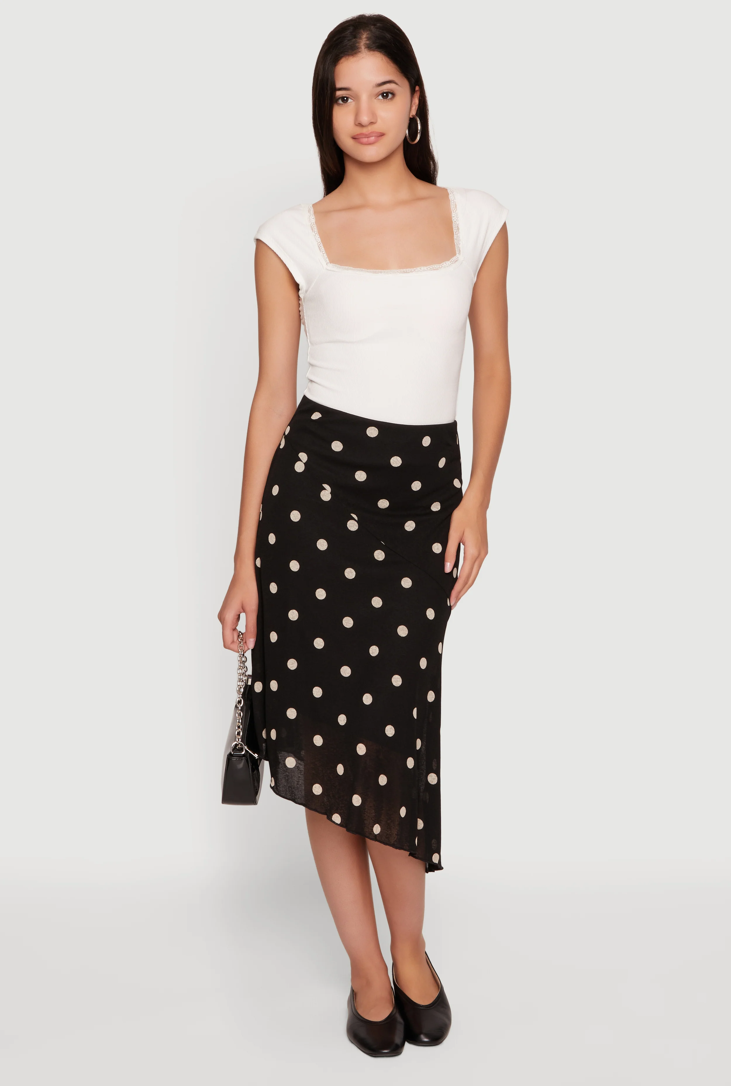 Polka Dot High Waisted Asymmetrical Skirt