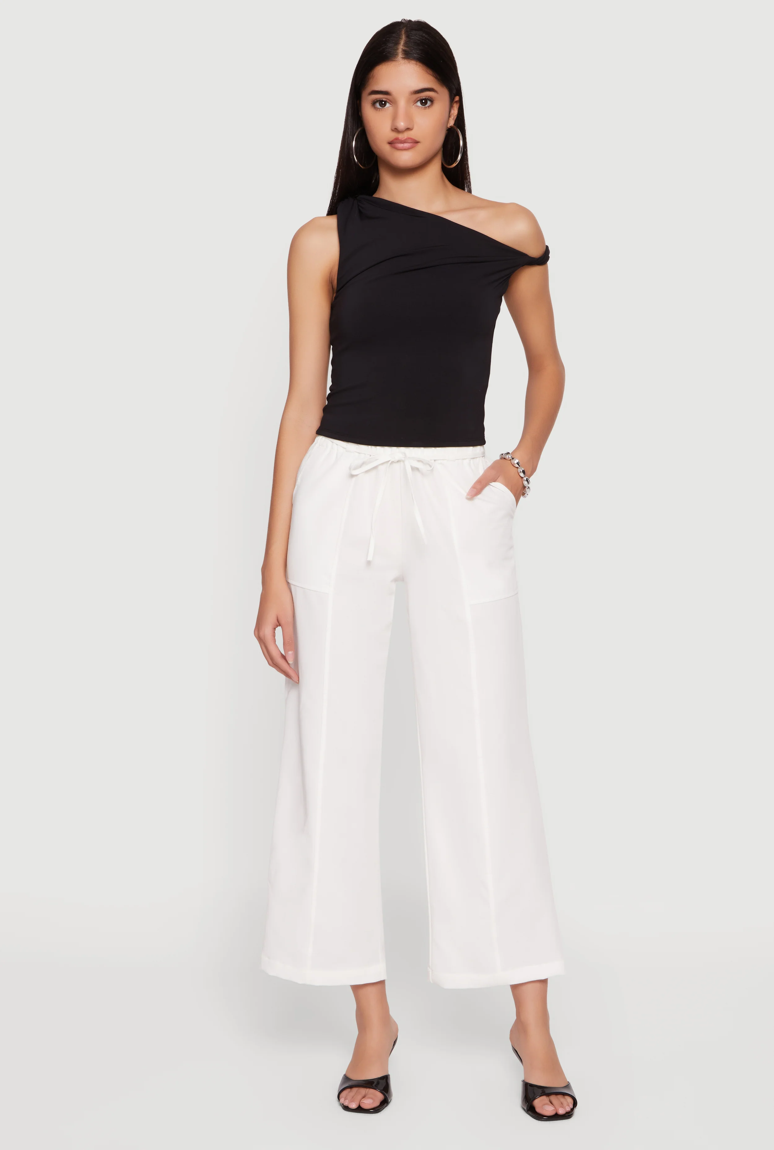 High Tie Waist Belted Wide Leg Casual Pants