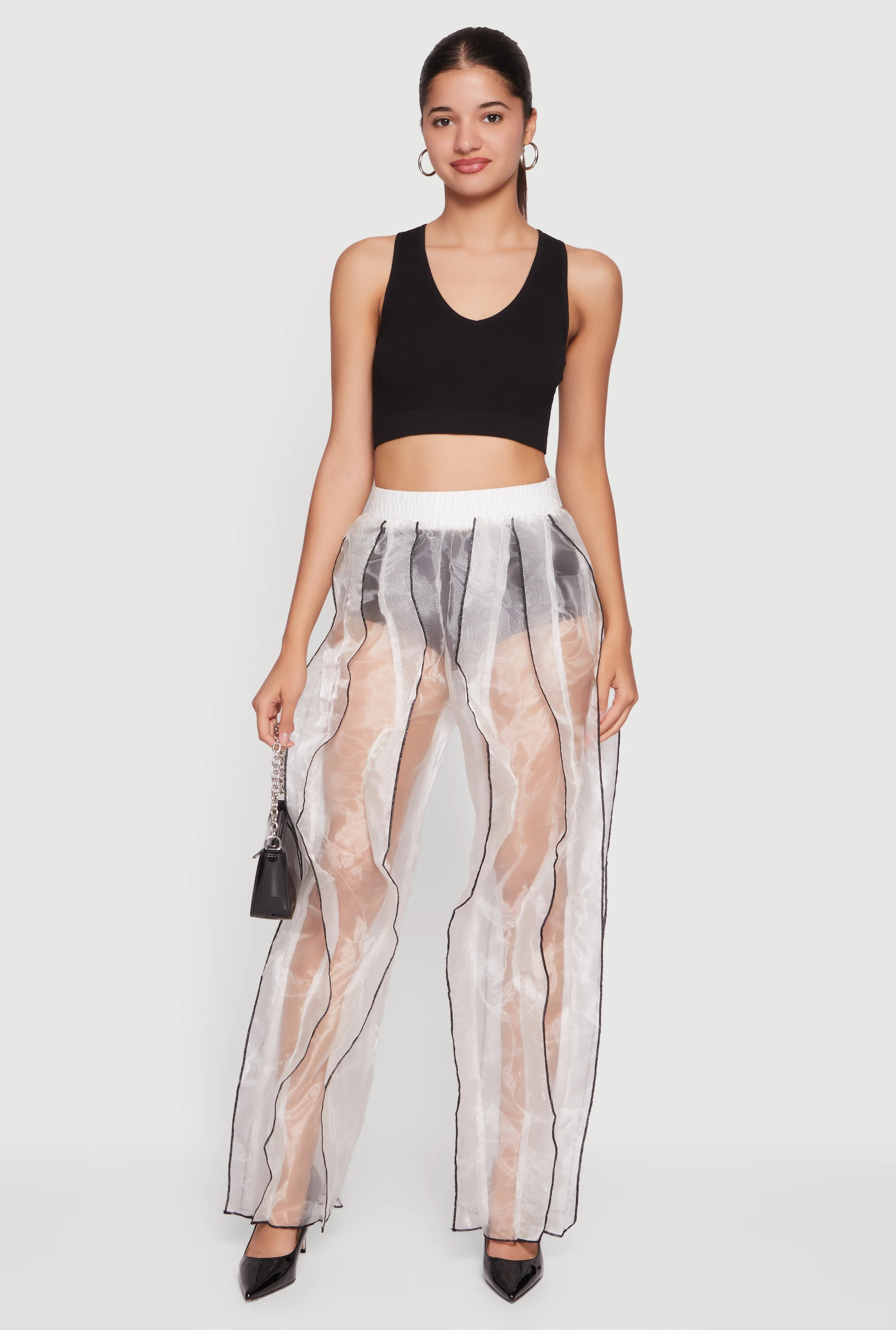 Contrast Ruffle Trim Organza Pants