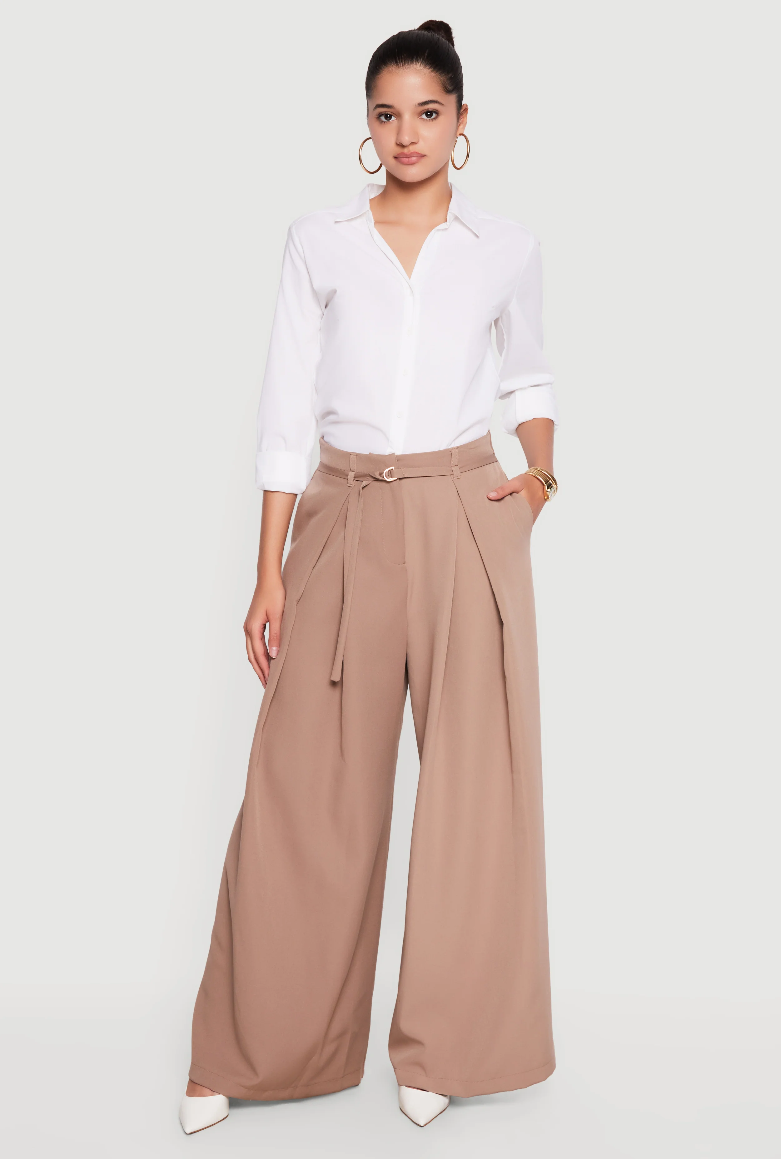 Pleated High Waisted Wide Leg Belted Dress Pants