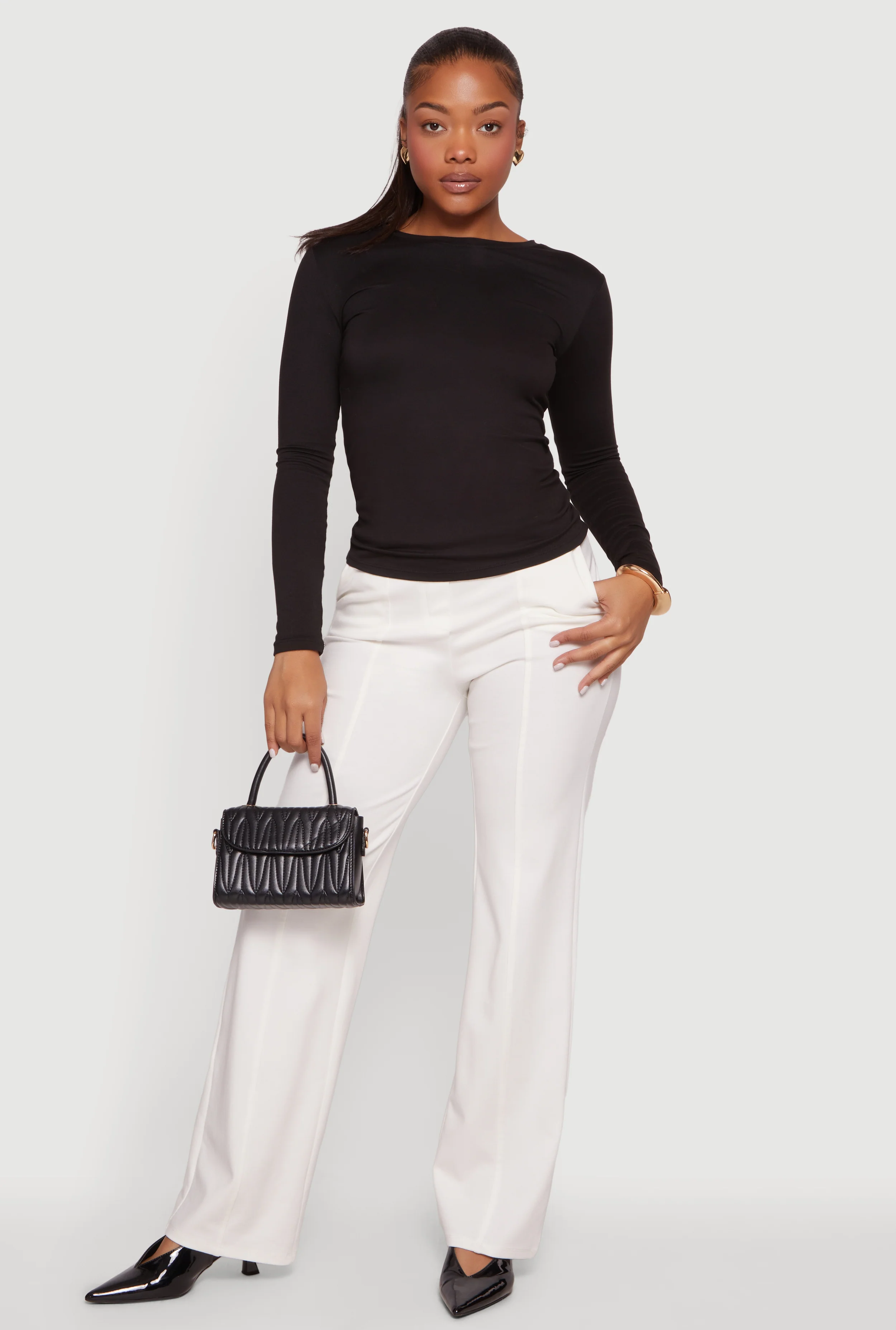 Pintuck Detail High Waisted Pull On Dress Pants