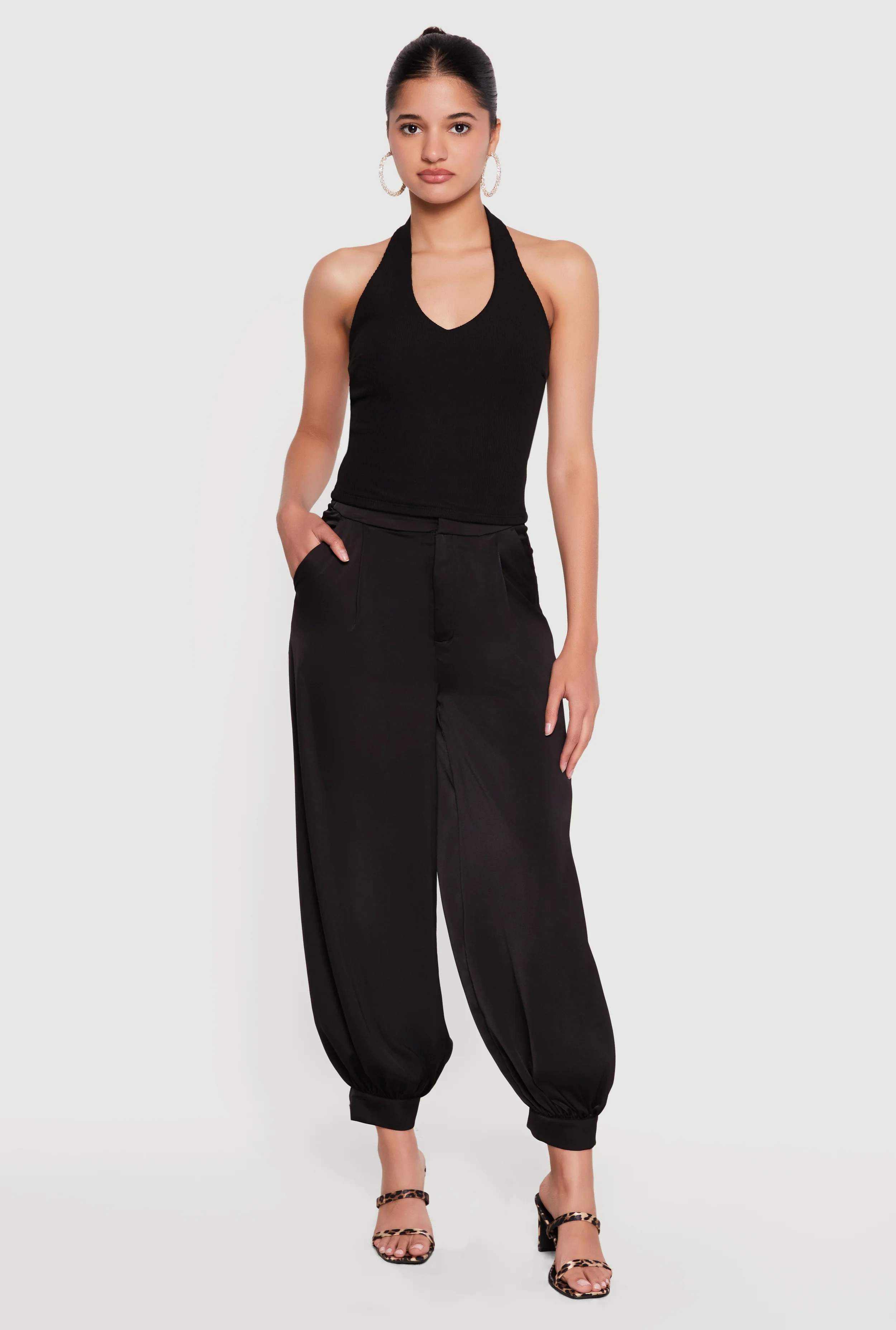 Satin Tapered Leg Harem Pants