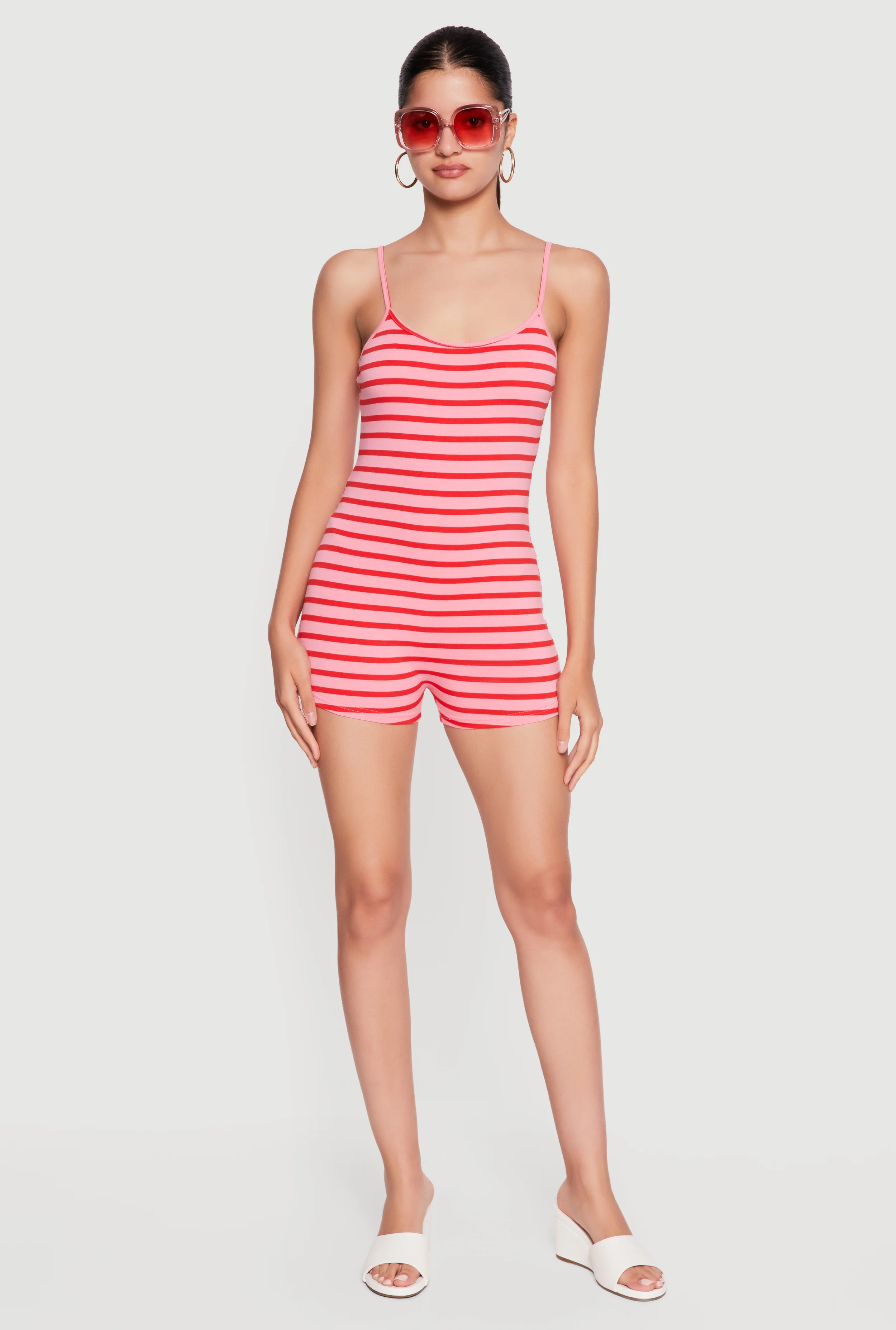 Striped Scoop Neck Sleeveless Romper