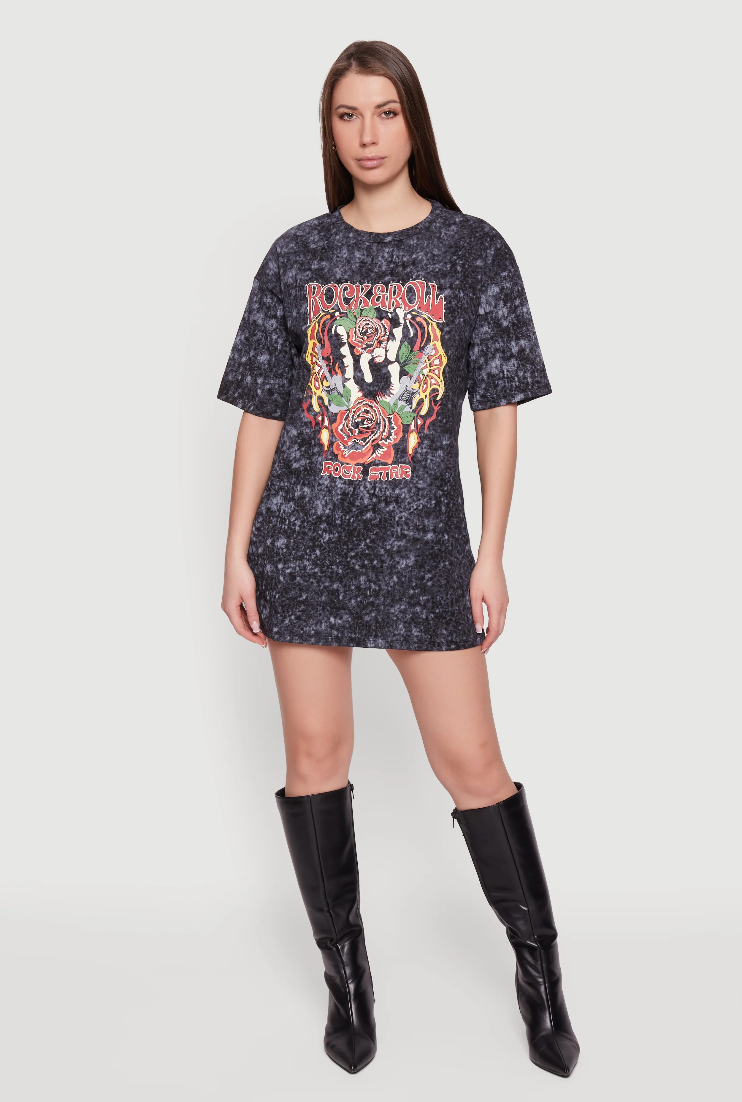 Acid Wash Graphic T-Shirt Dress