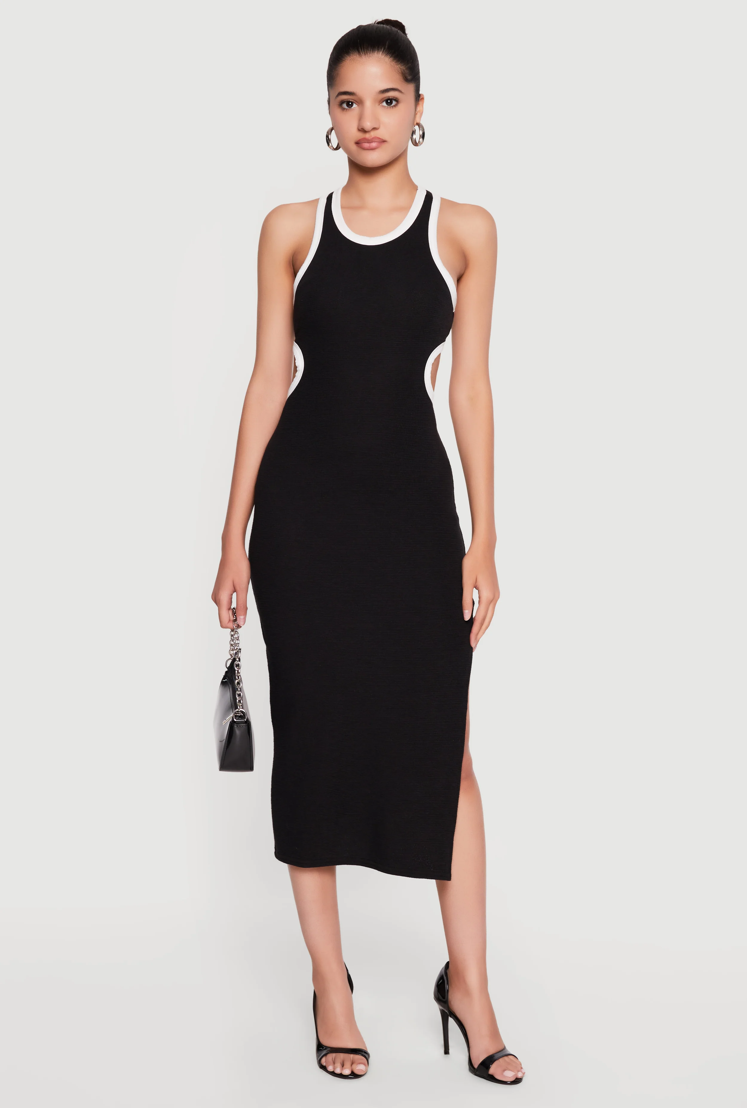 Contrast Trim Keyhole Detail Racerback Maxi Dress