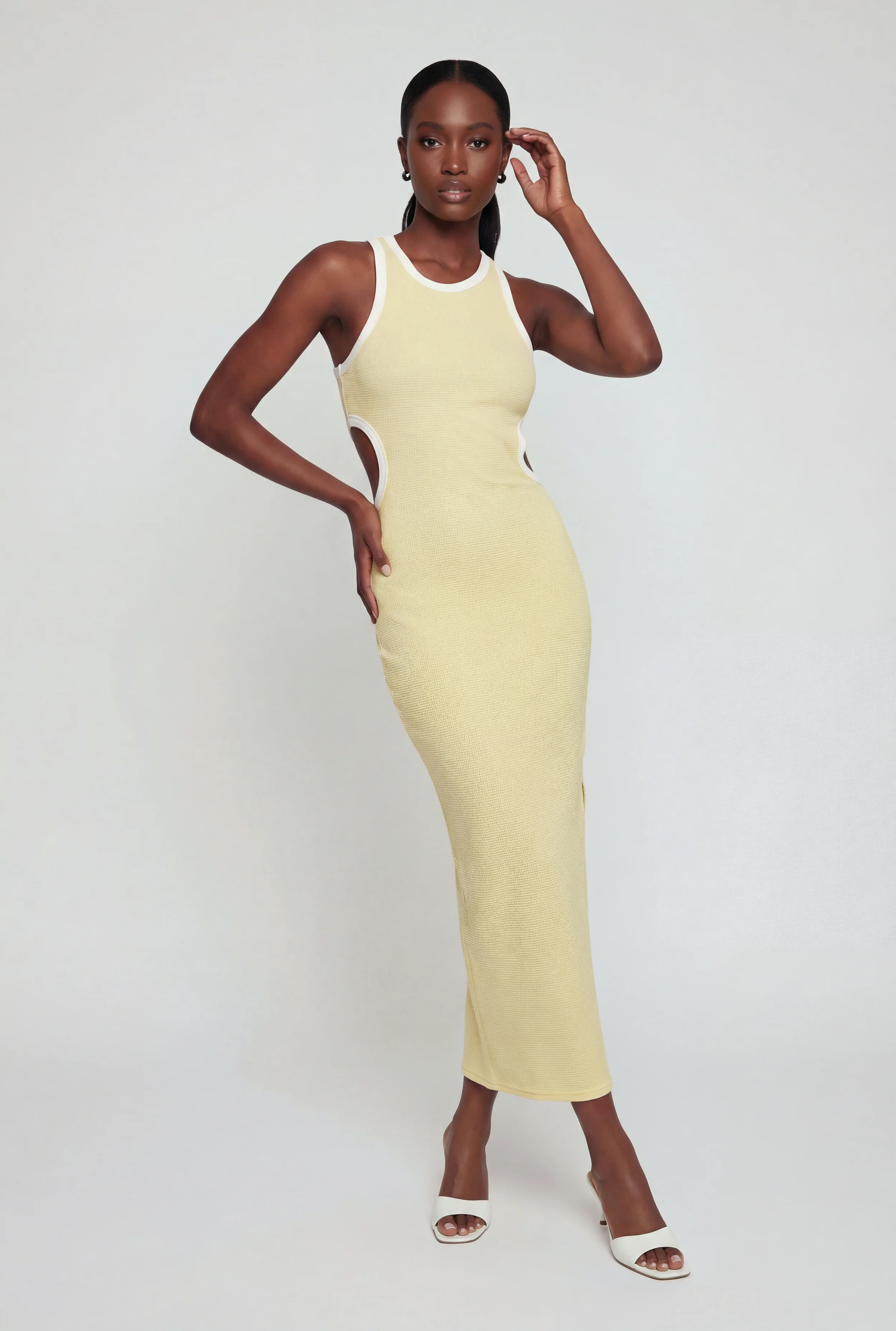 Contrast Trim Keyhole Detail Racerback Maxi Dress