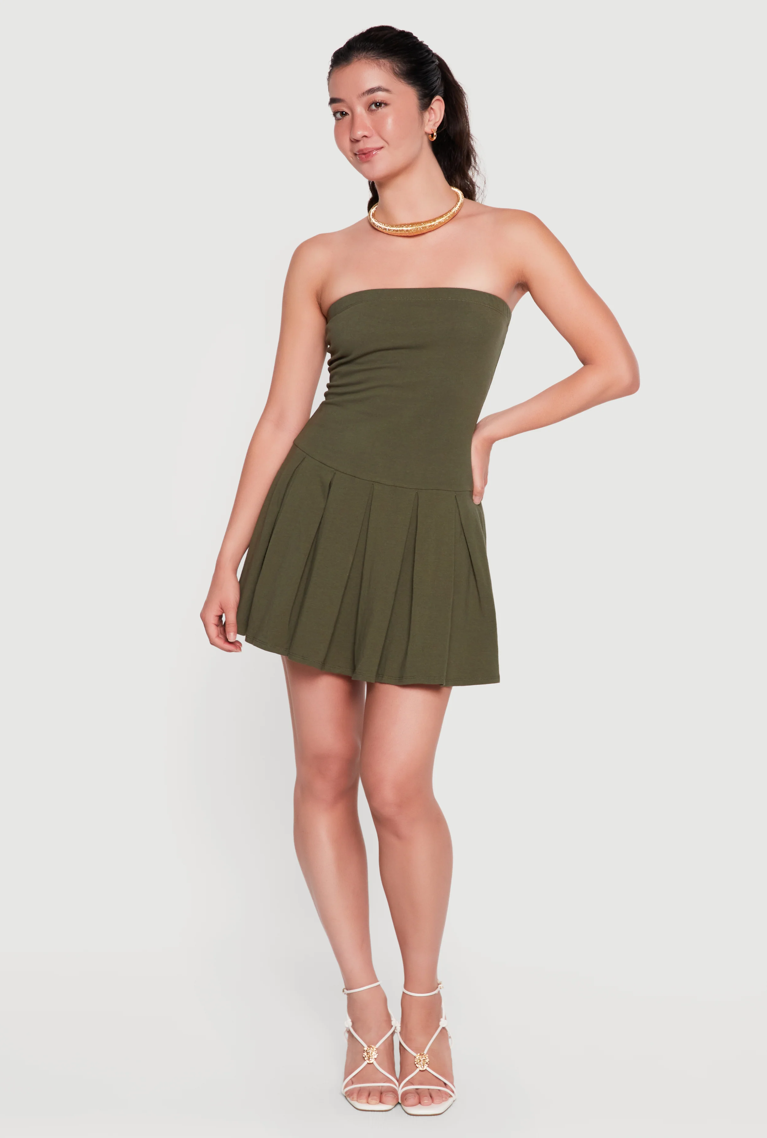 Strapless Pleated Mini Dress