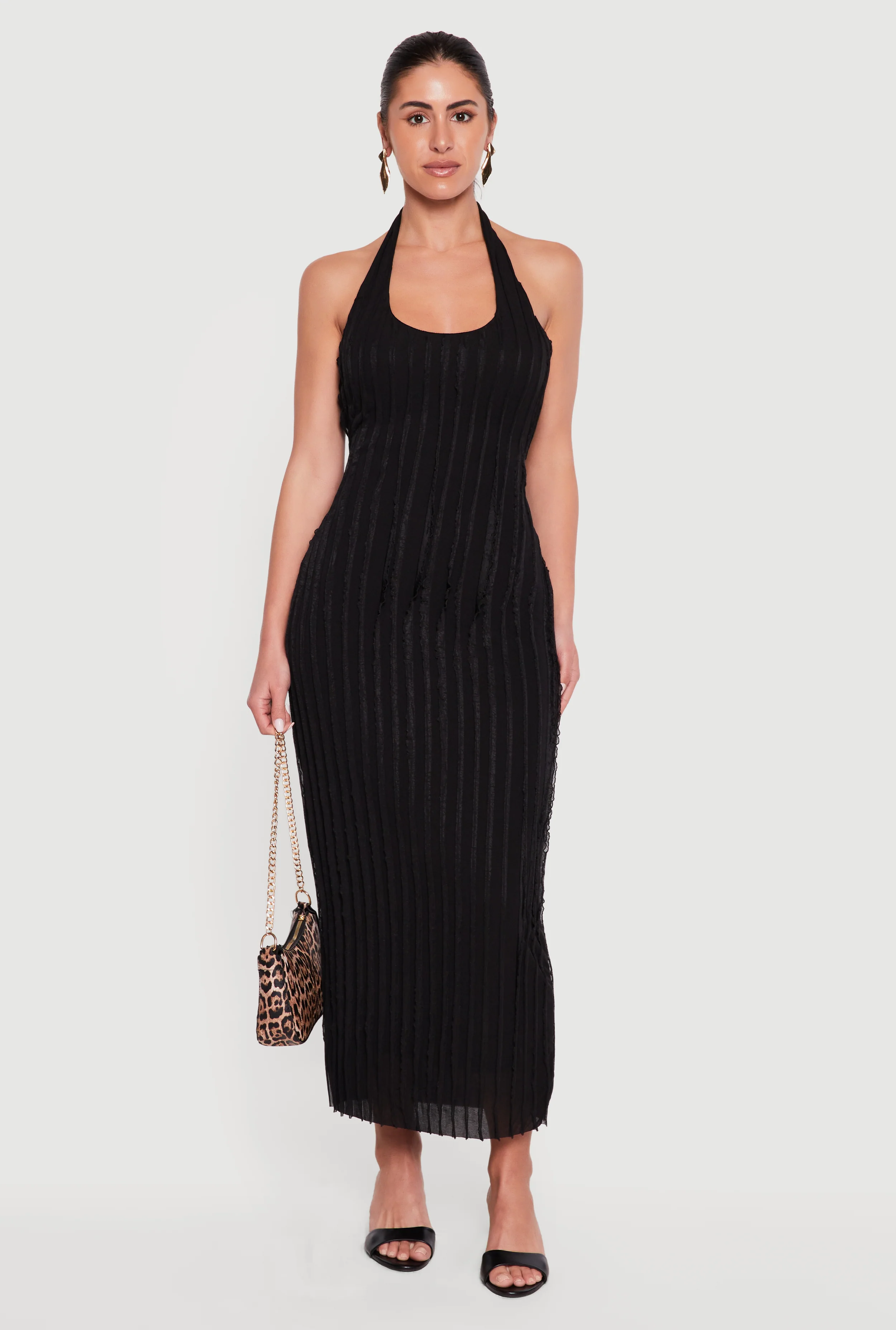 Textured Ruffle Halter Maxi Dress