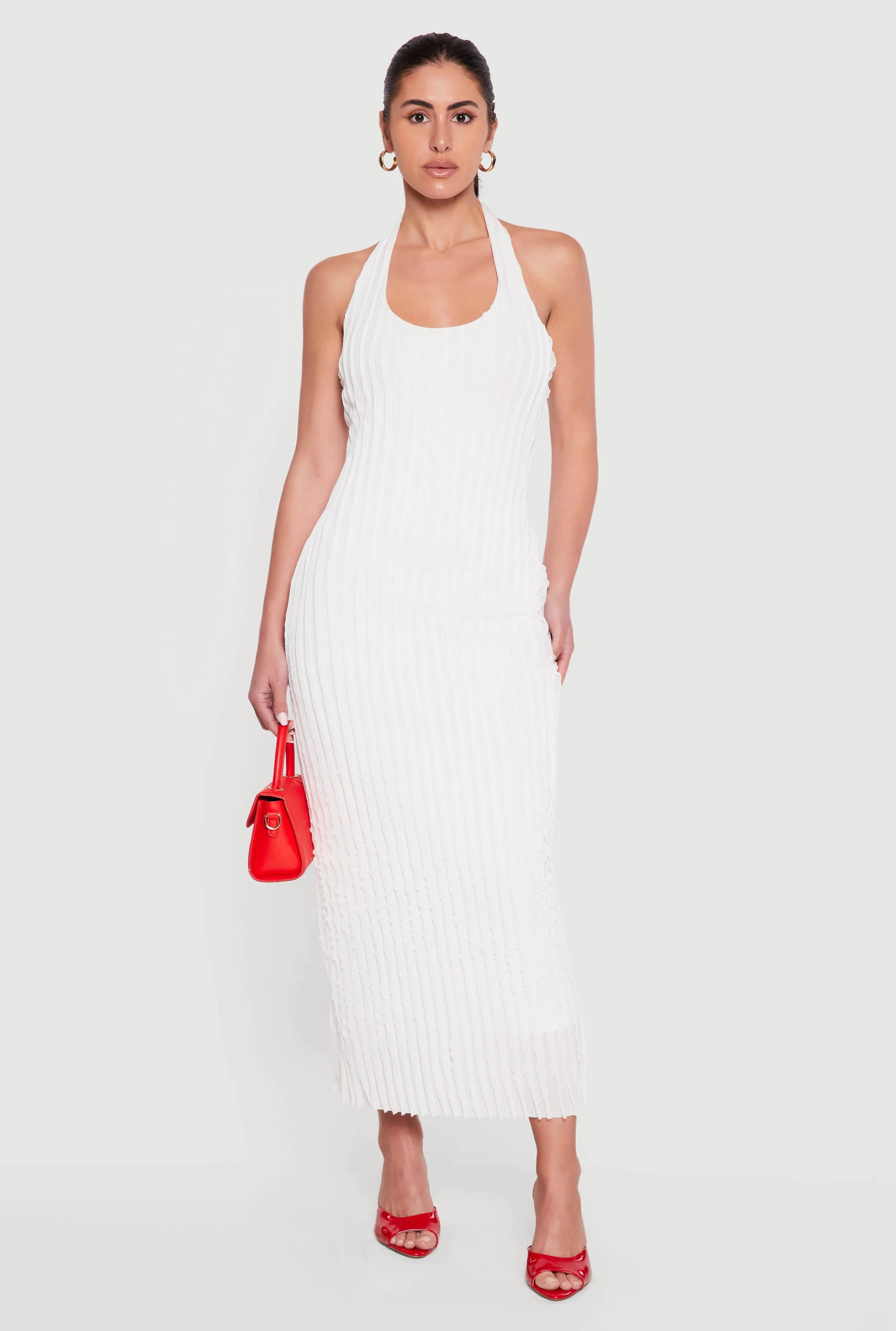 Textured Ruffle Halter Maxi Dress