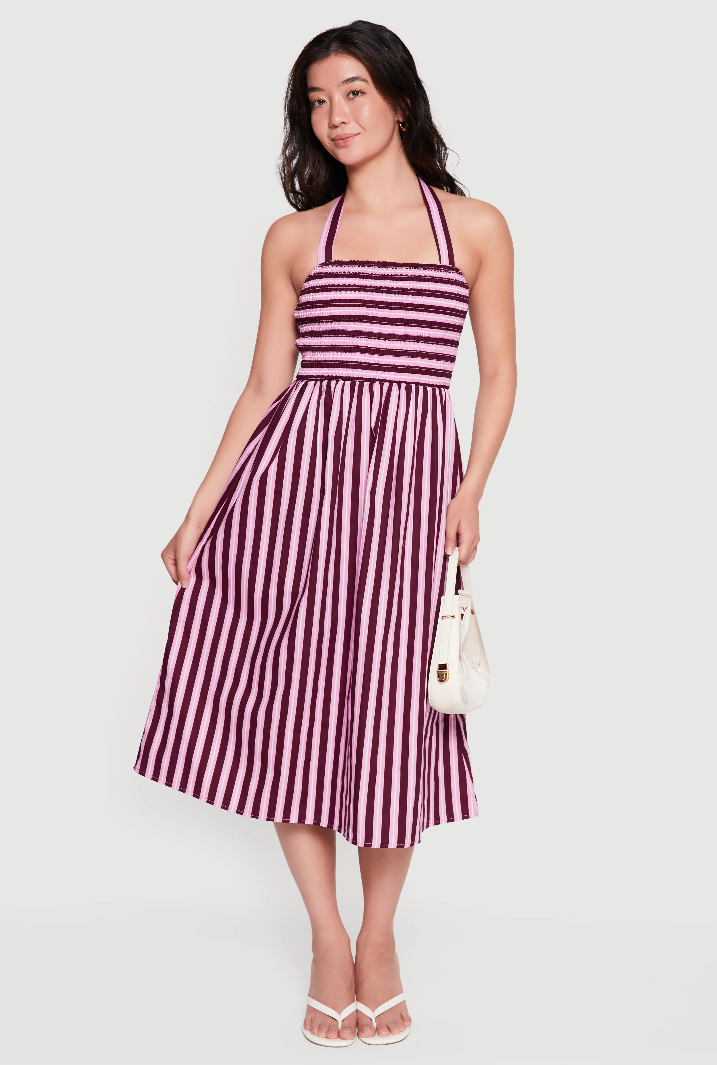 Striped Smocked Halter Midi Dress
