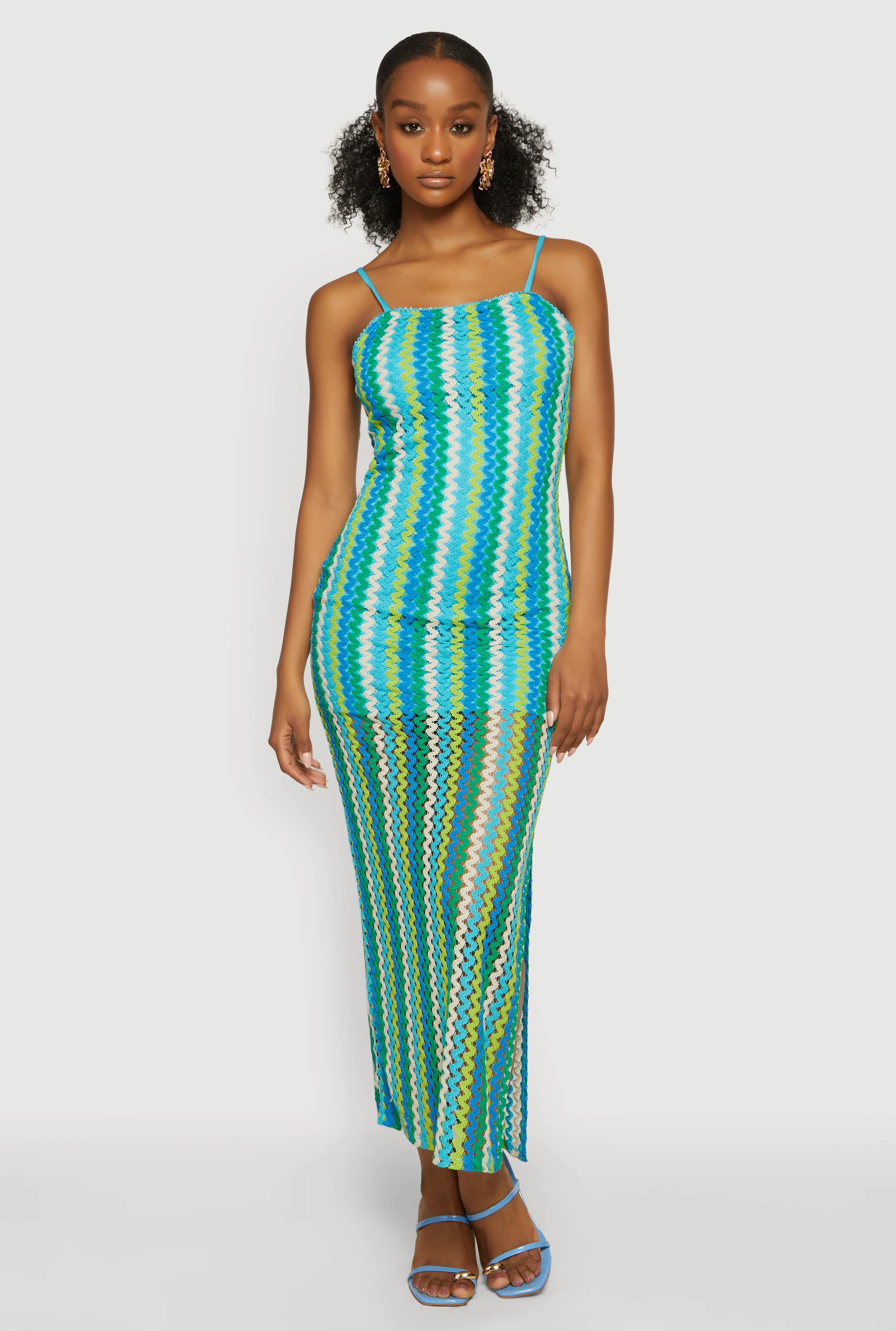 Wavy Stripe Side Slit Maxi Dress