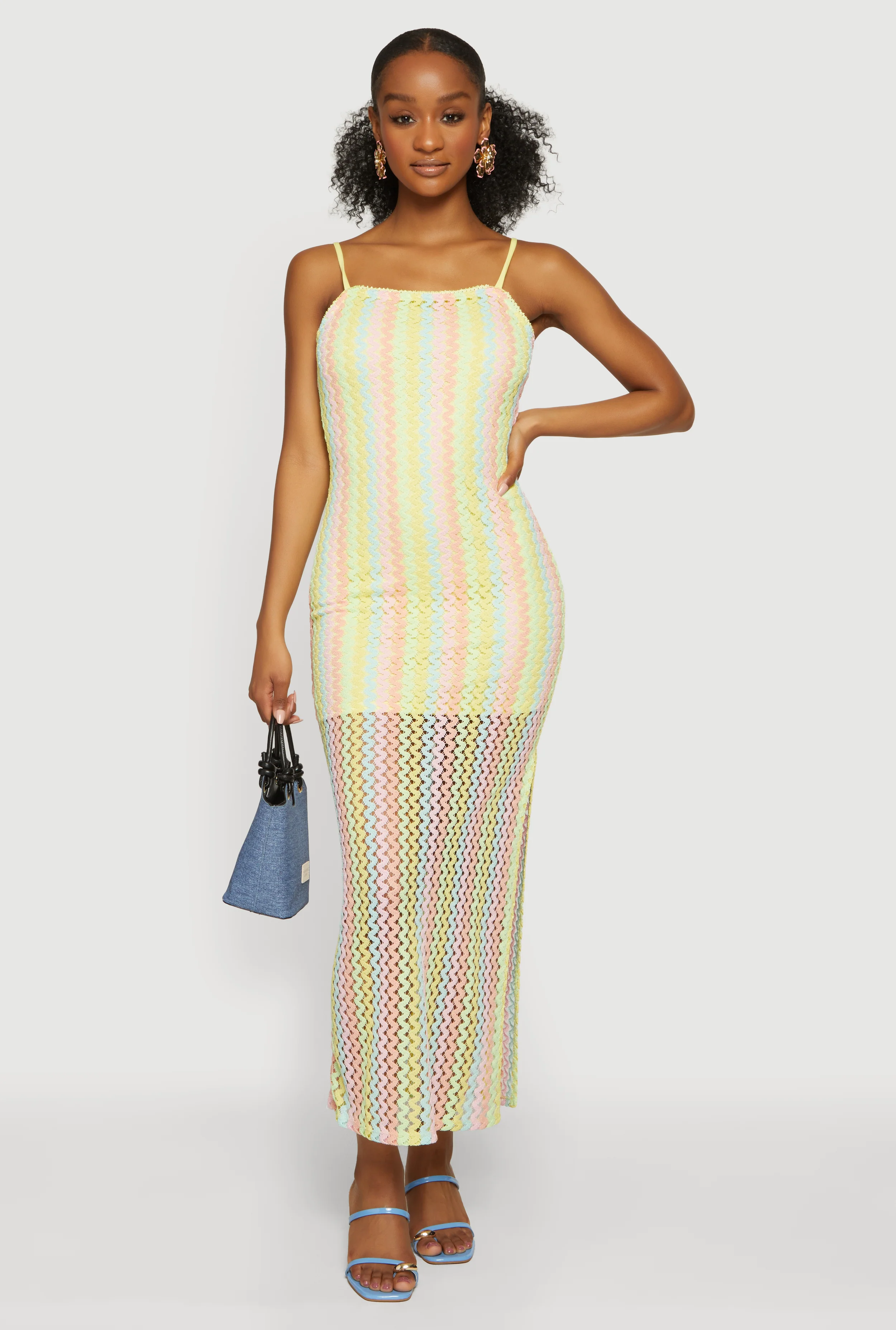 Wavy Stripe Side Slit Maxi Dress