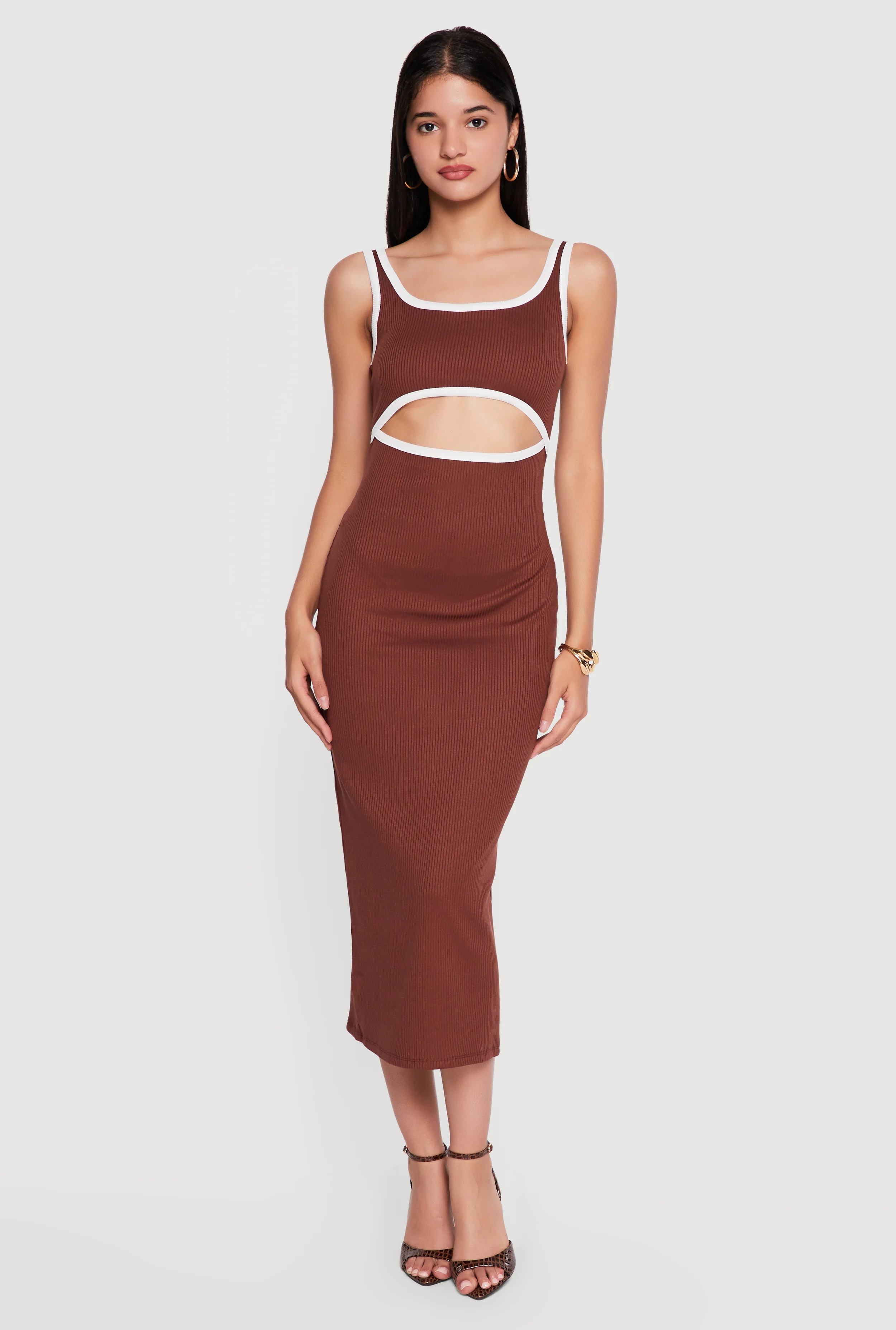 Contrast Trim Keyhole Detail Midi Dress