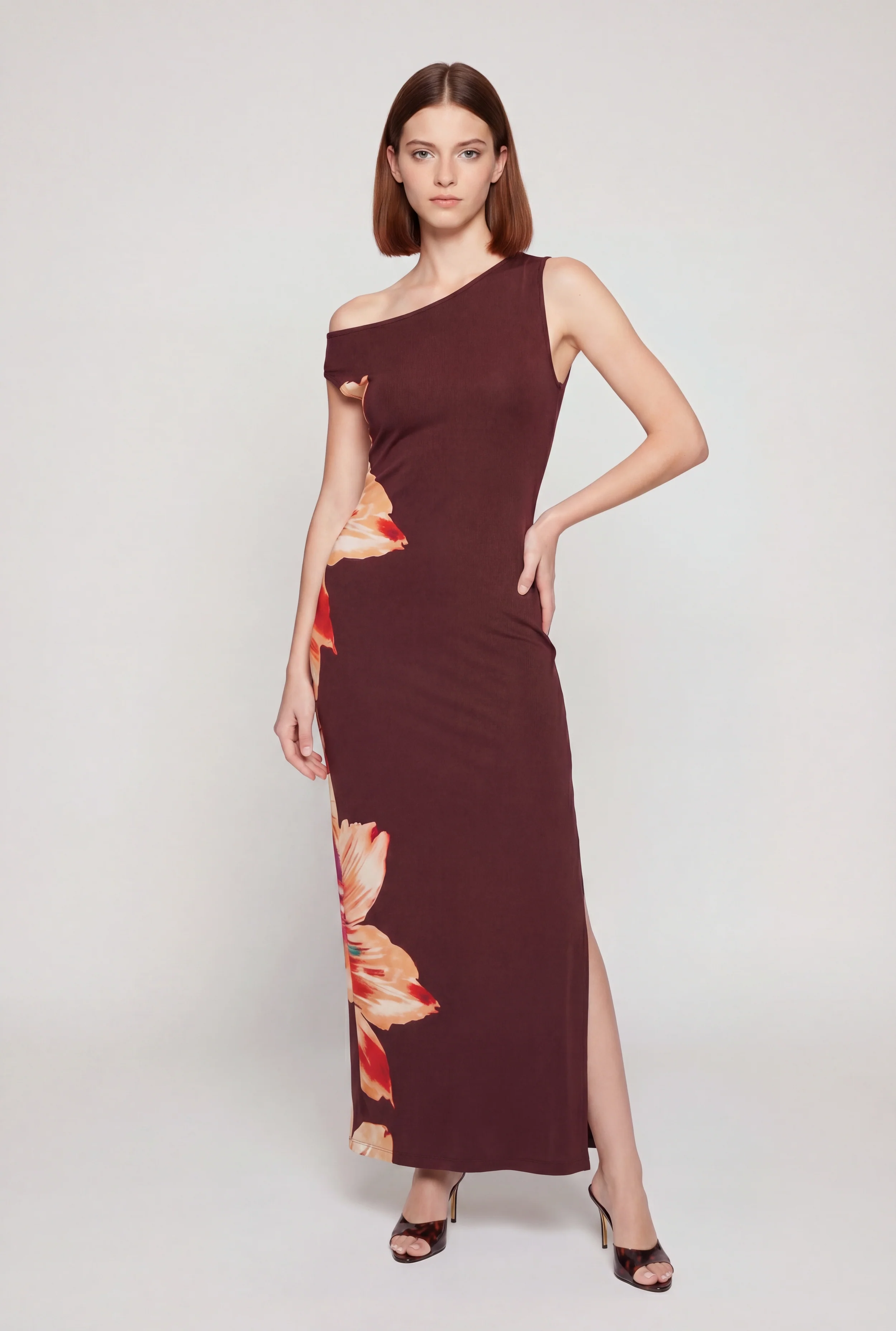 Floral One Shoulder Side Slit Maxi Dress