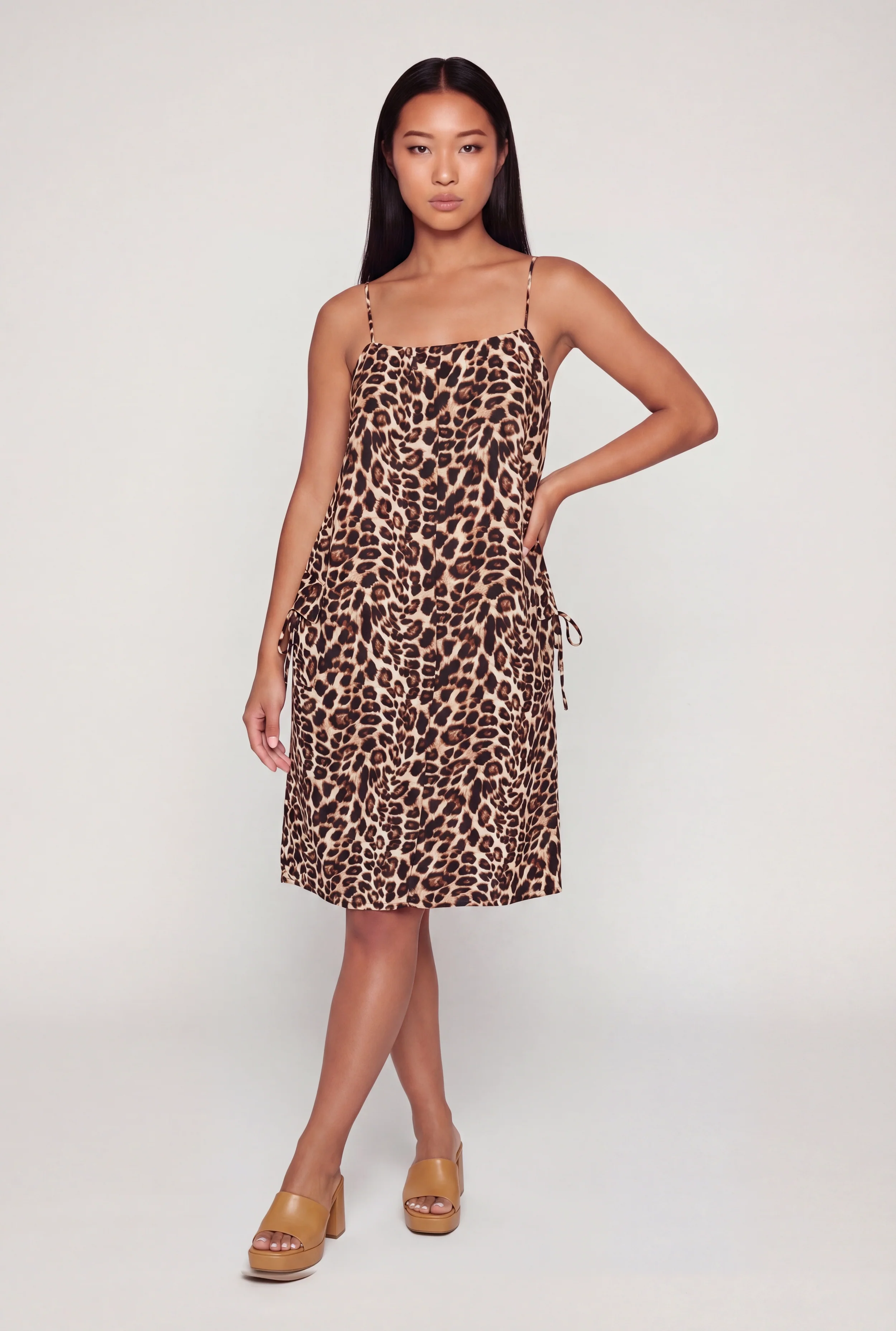 Leopard Print Cami Midi Dress with Pockets