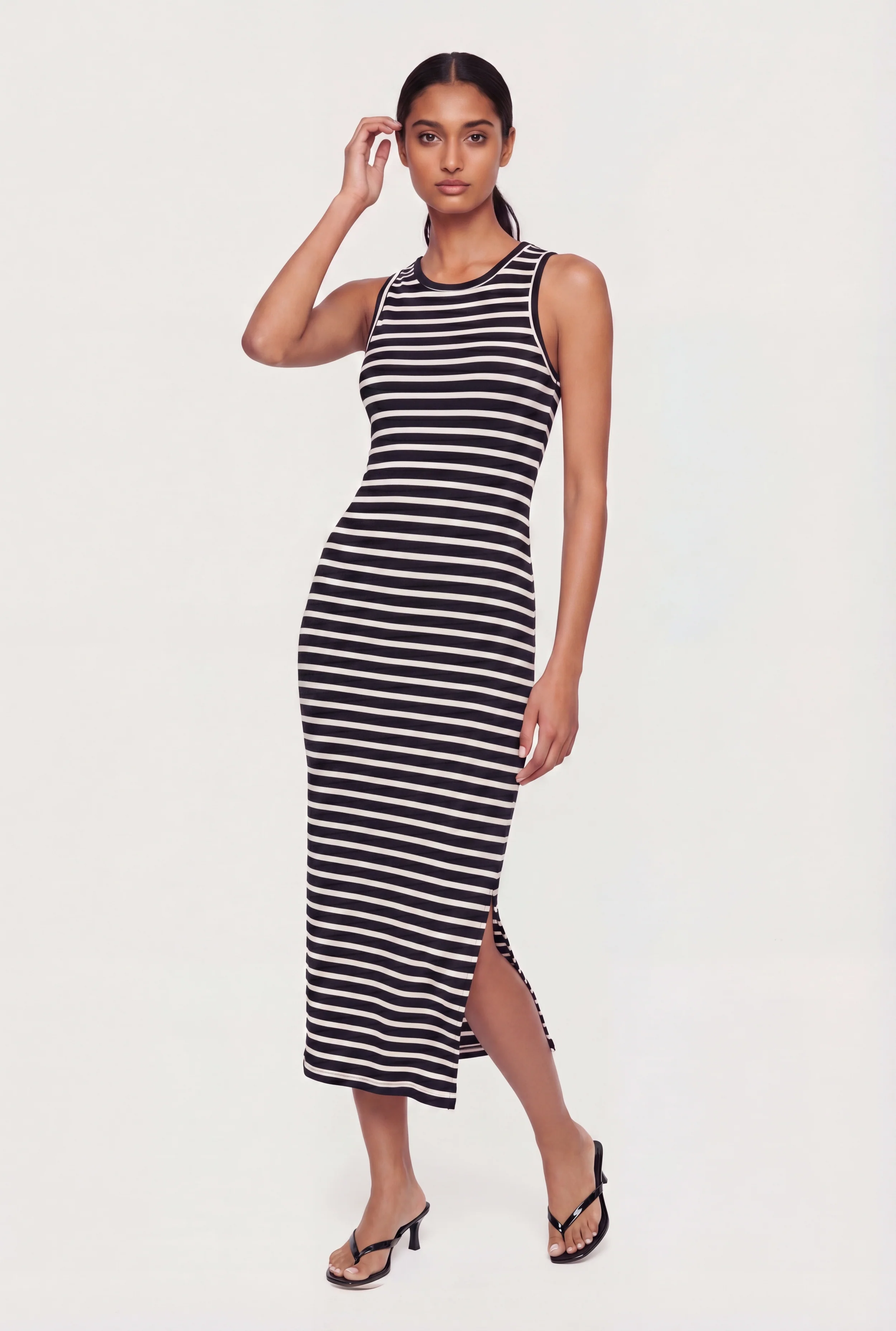 Striped Side Slit Tank Midi Dress