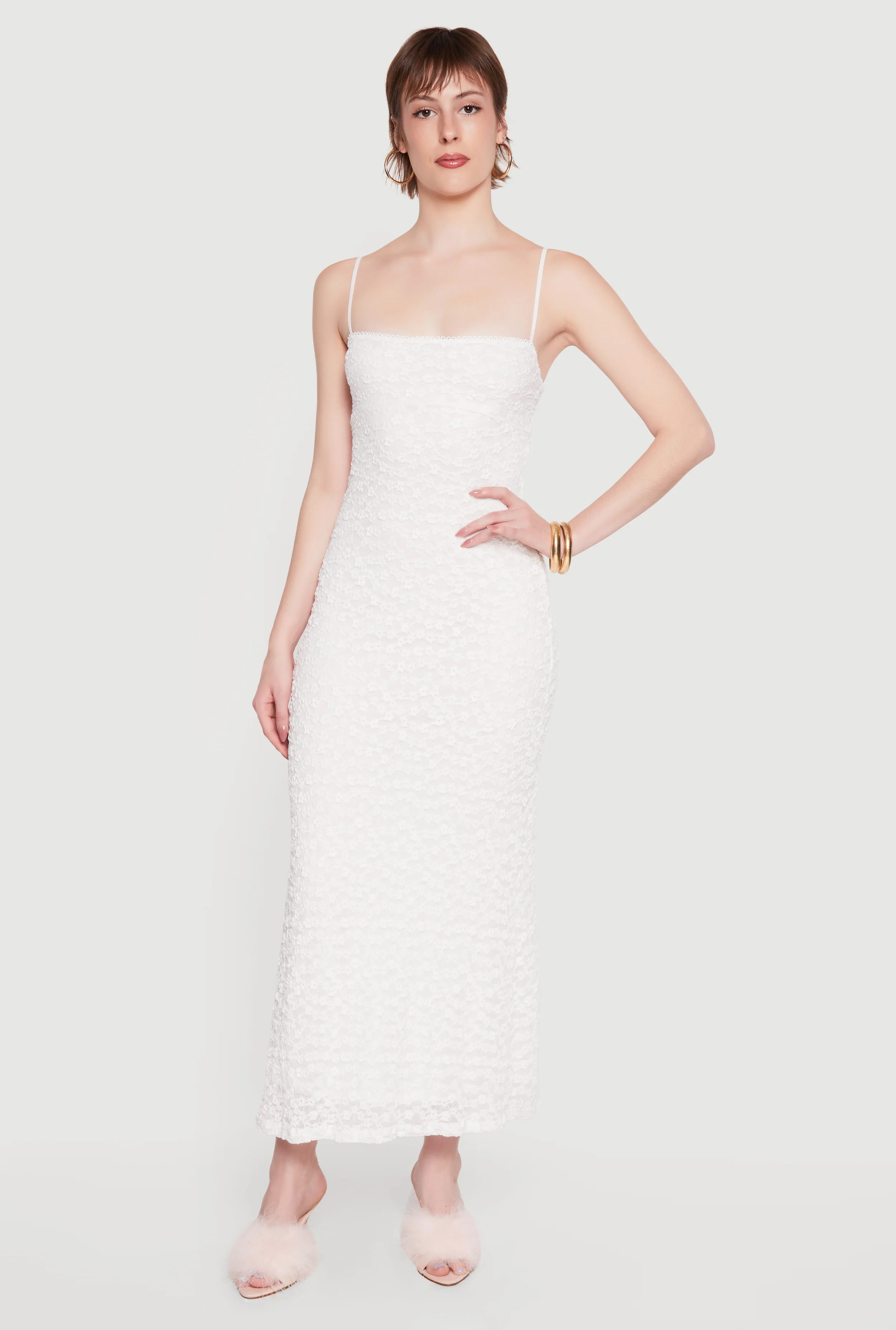 Square Neck Lace Cami Maxi Dress