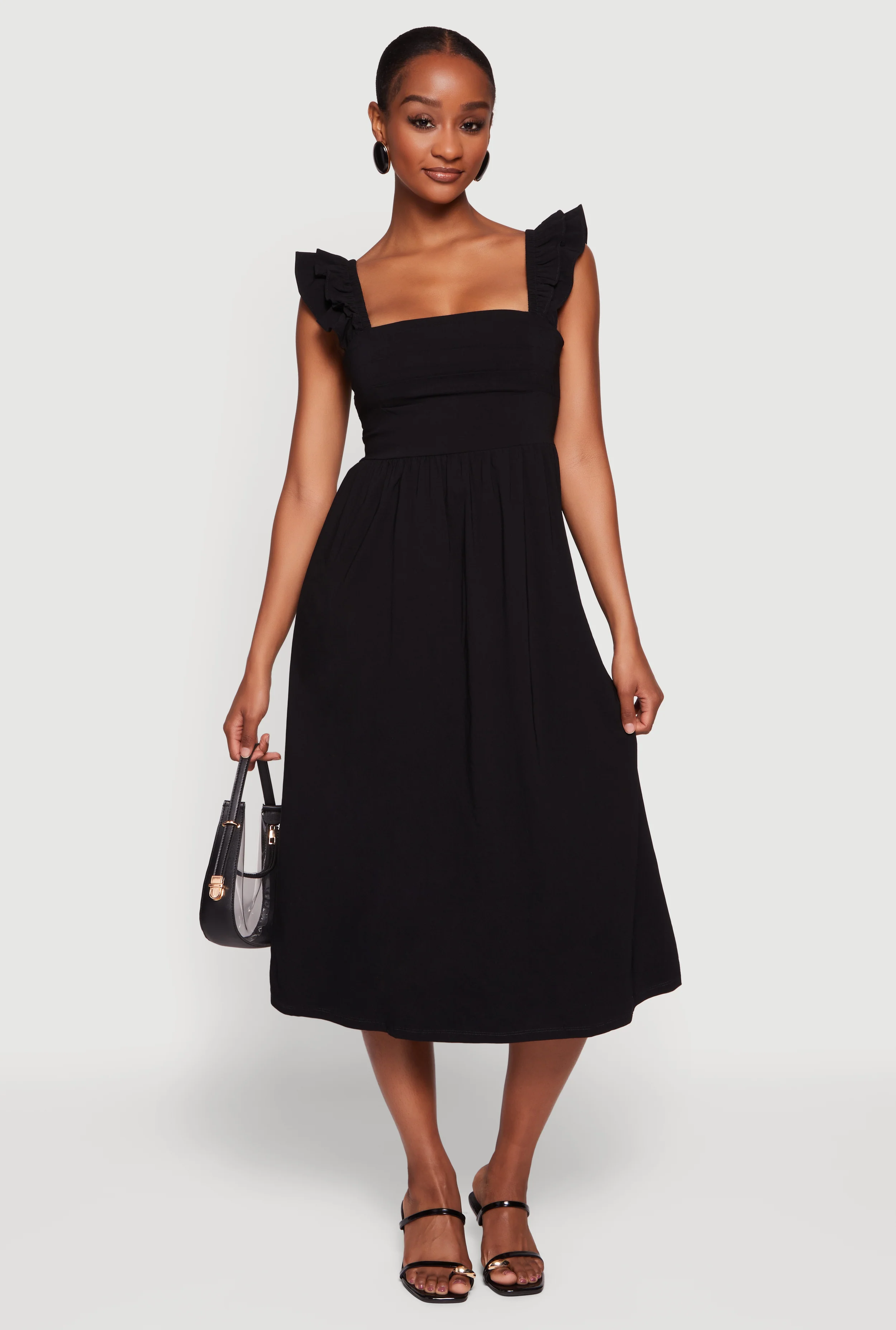 Tiered Ruffle Sleeve Lace Up Back Midi Dress