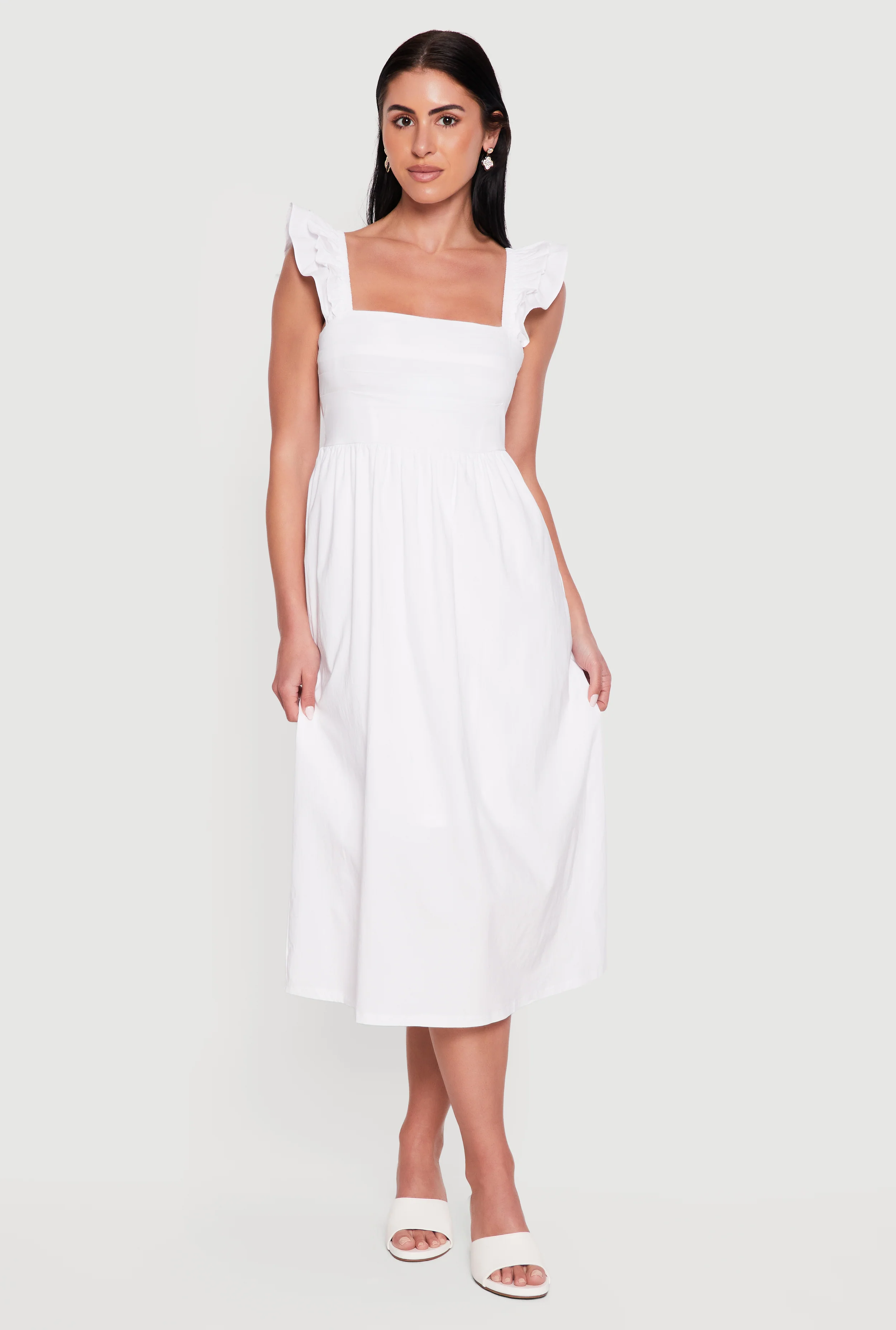 Tiered Ruffle Sleeve Lace Up Back Midi Dress