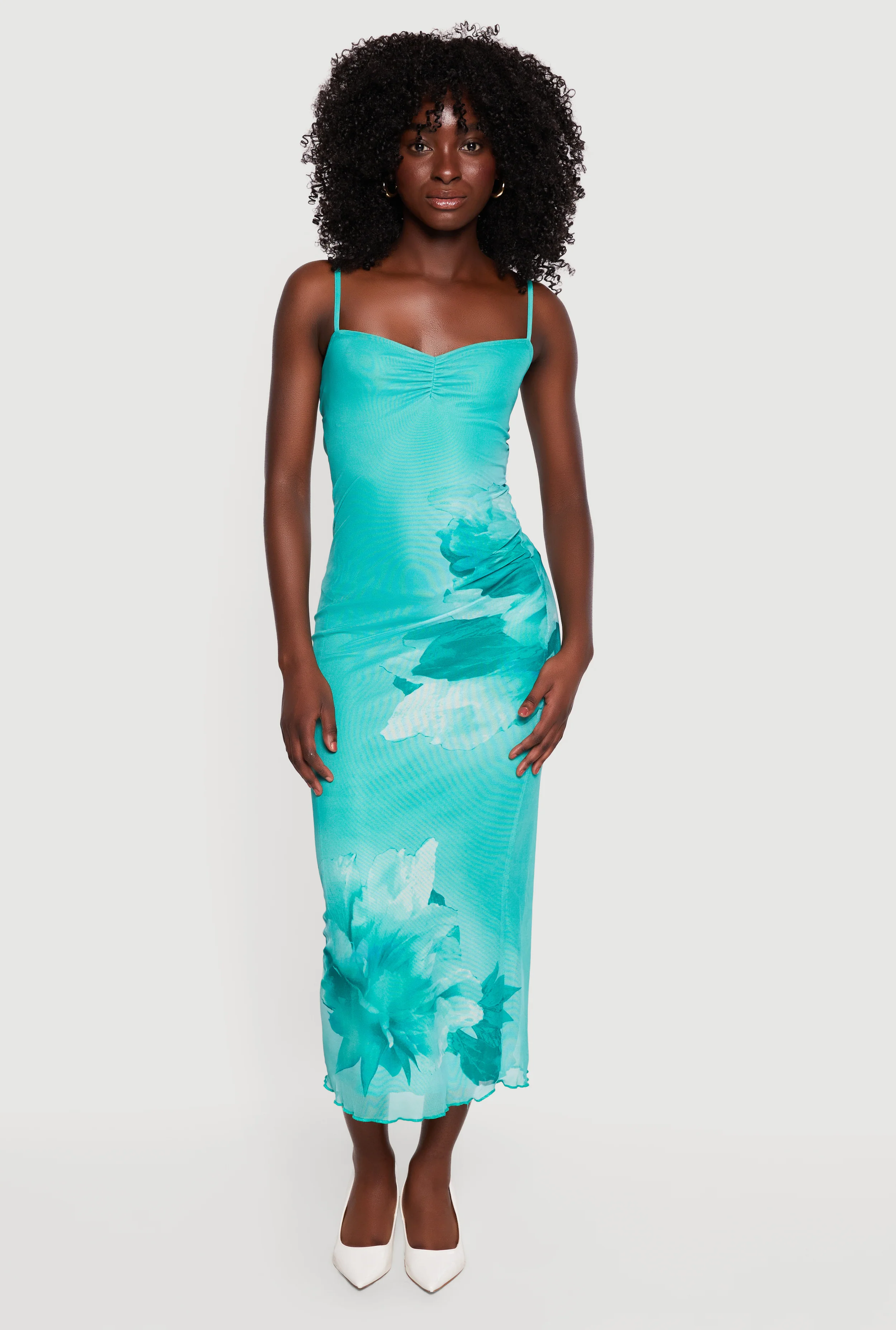 Floral Mesh Overlay Midi Dress