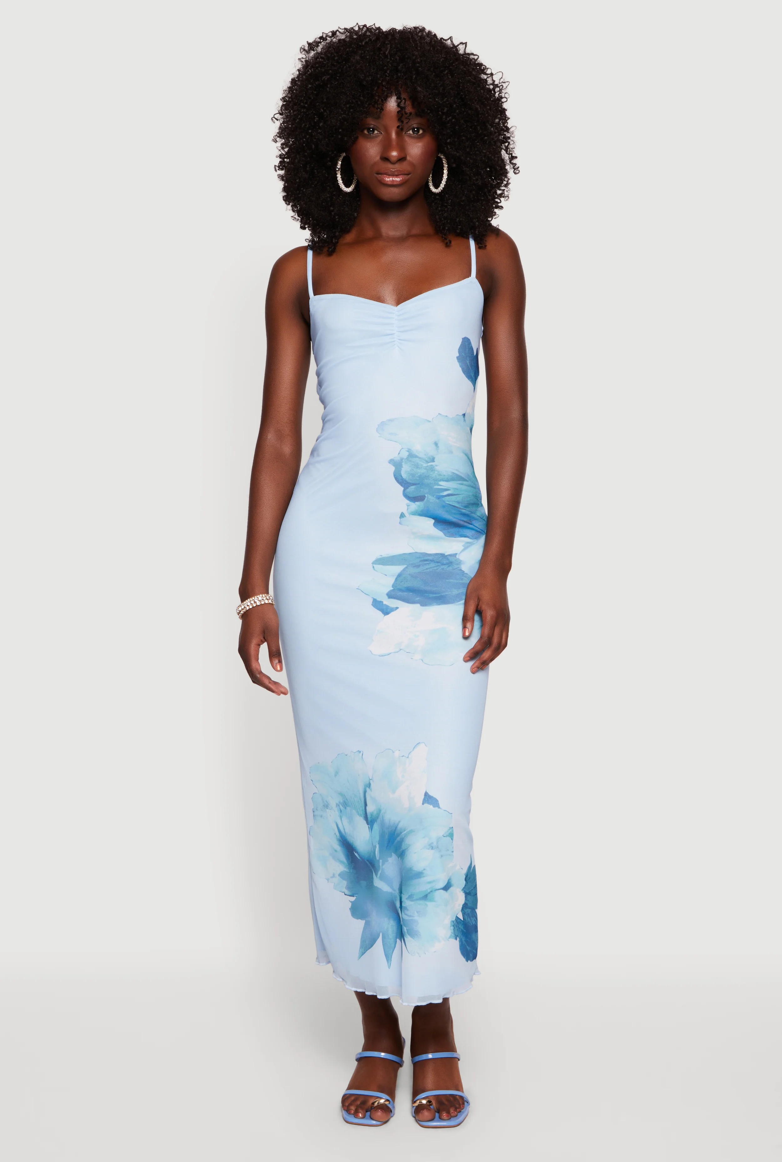 Floral Mesh Overlay Midi Dress