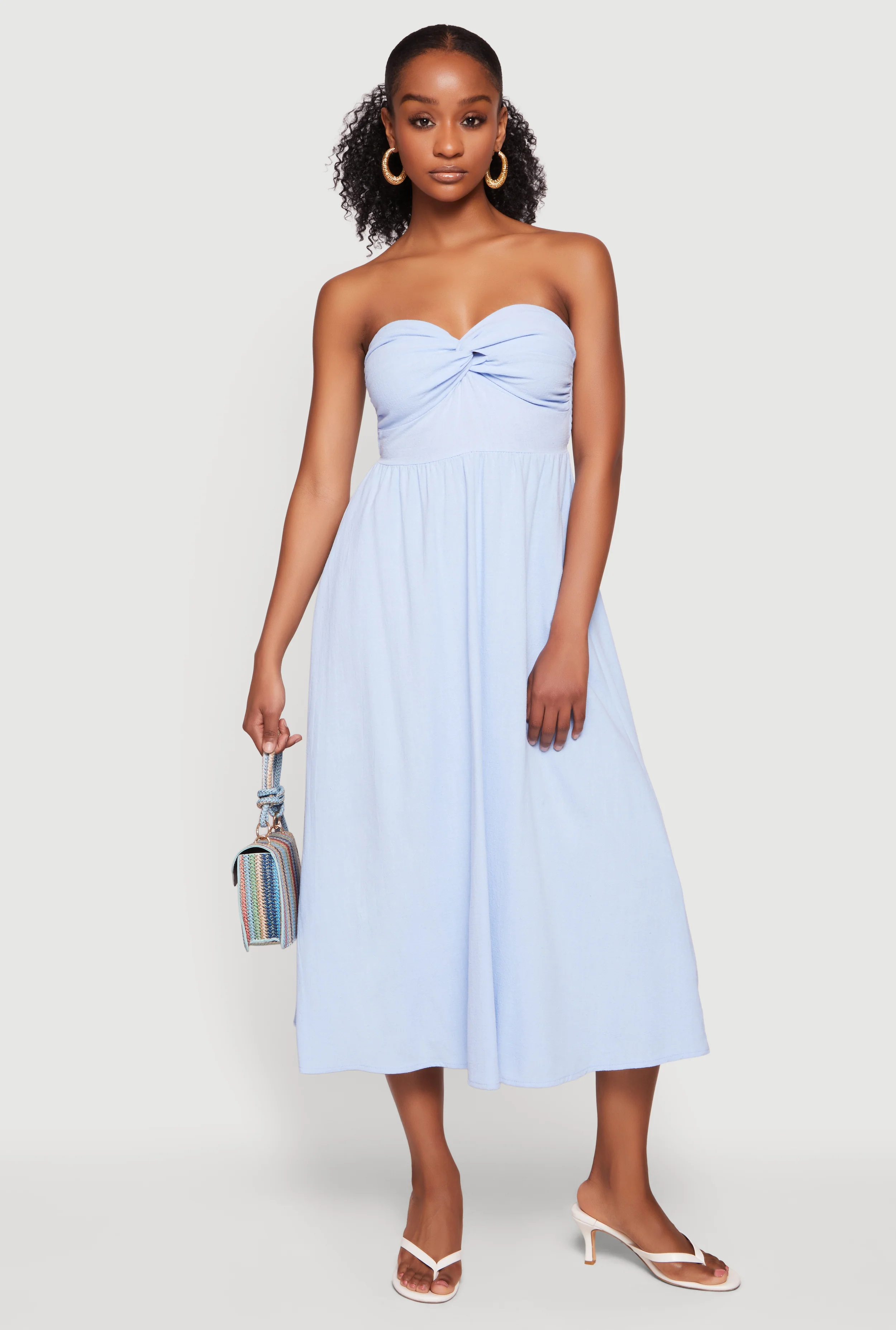 Twist Front Strapless Midi Dress